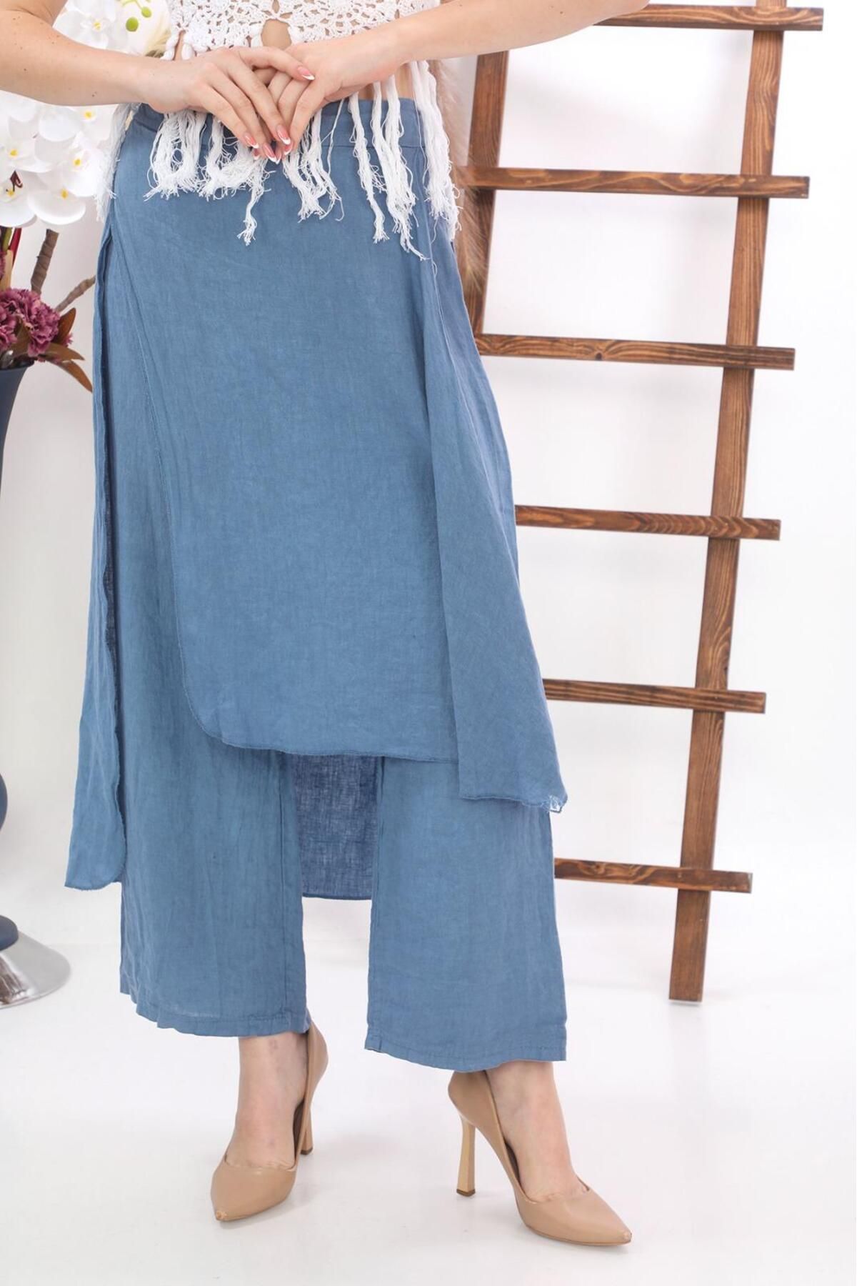 Bohem Stil-Fustă cu pantaloni din in brut italian 4