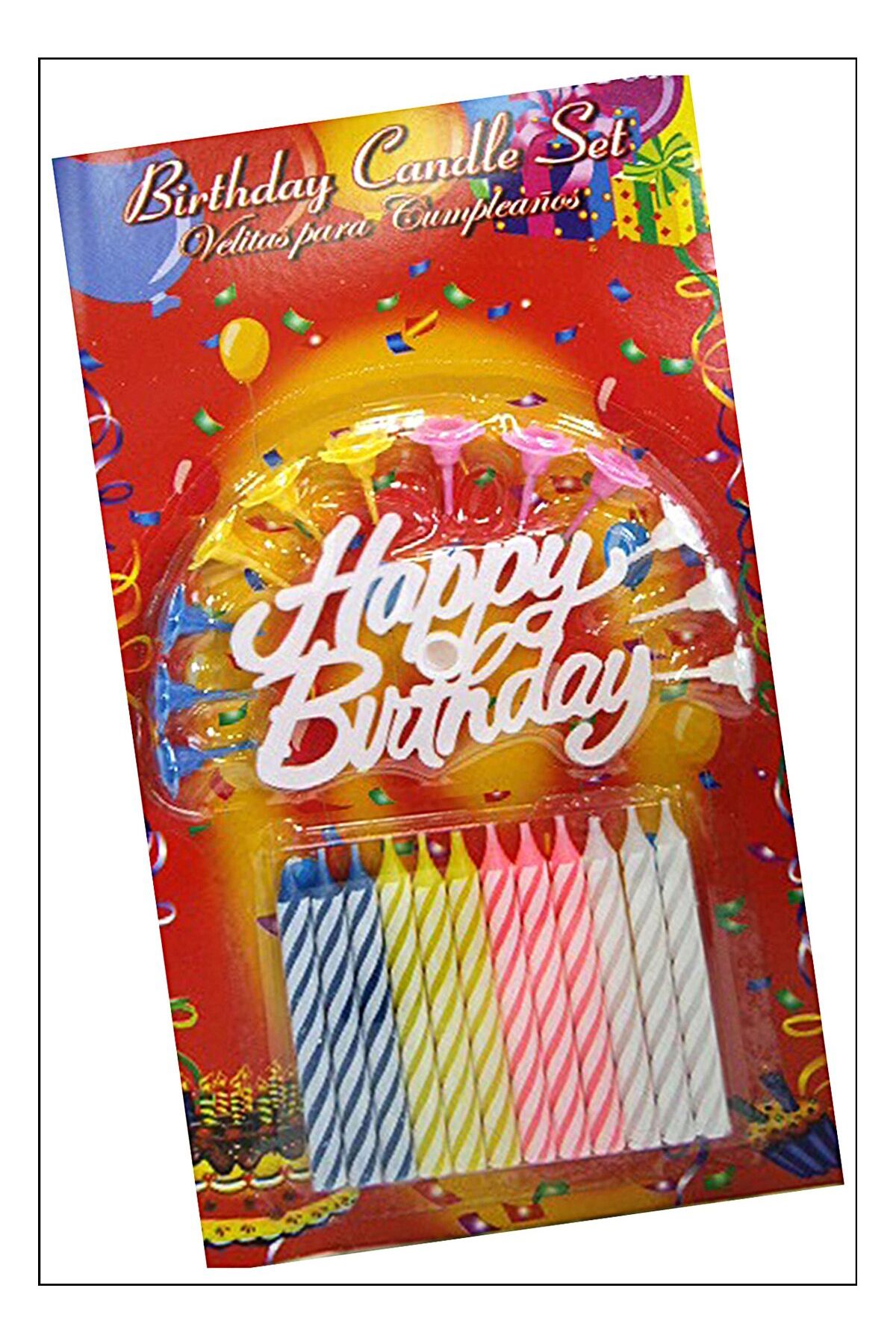 Serero Rengarenk Mumlu Beyaz Happy Birthday Yazılı Doğum Günü Mumu 12 Adet