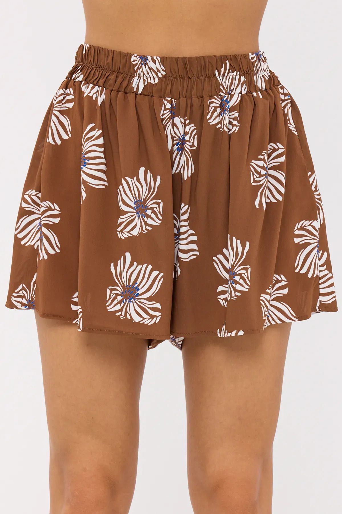 Hiccup-Flower Print High Waist Shorts with Elastic Waist Detail 2
