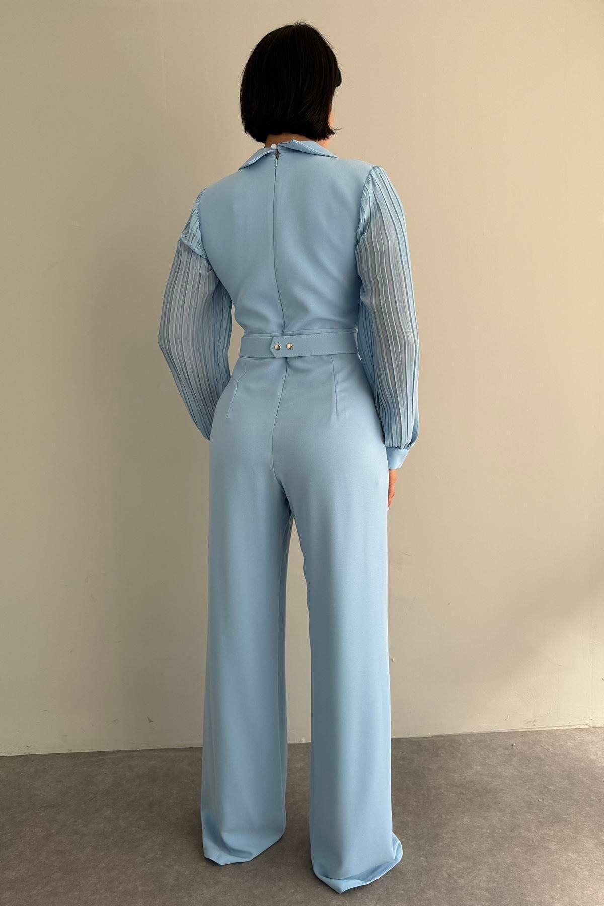 lizge giyim-CHIFFON PILYSE DETAIL JUMPSUIT WITH ARMS 3