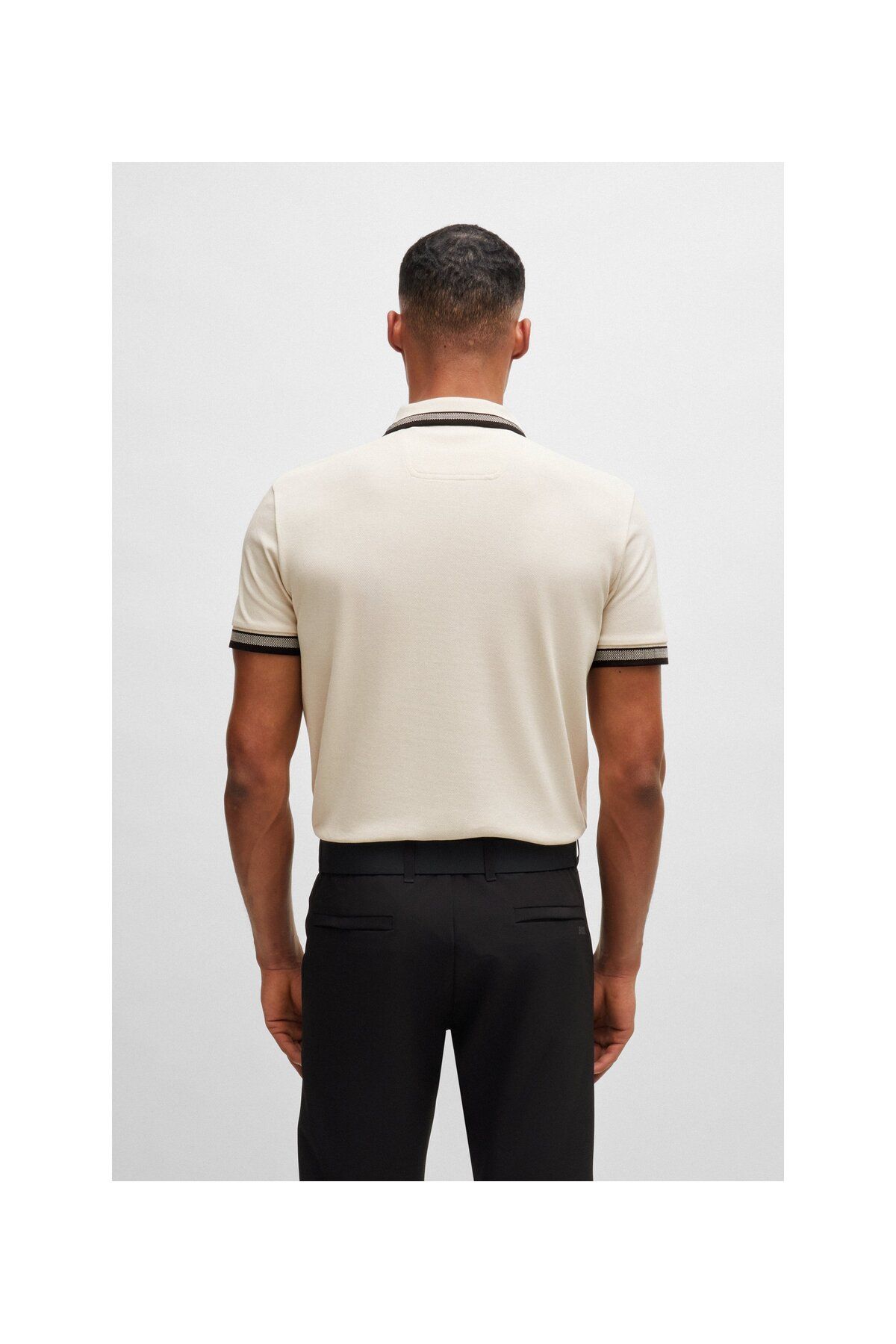 تی شرت یقه پولو سفید مردانه لوگوی رنگ کنتراست پنبه چوگان yaka t shirt BOSS