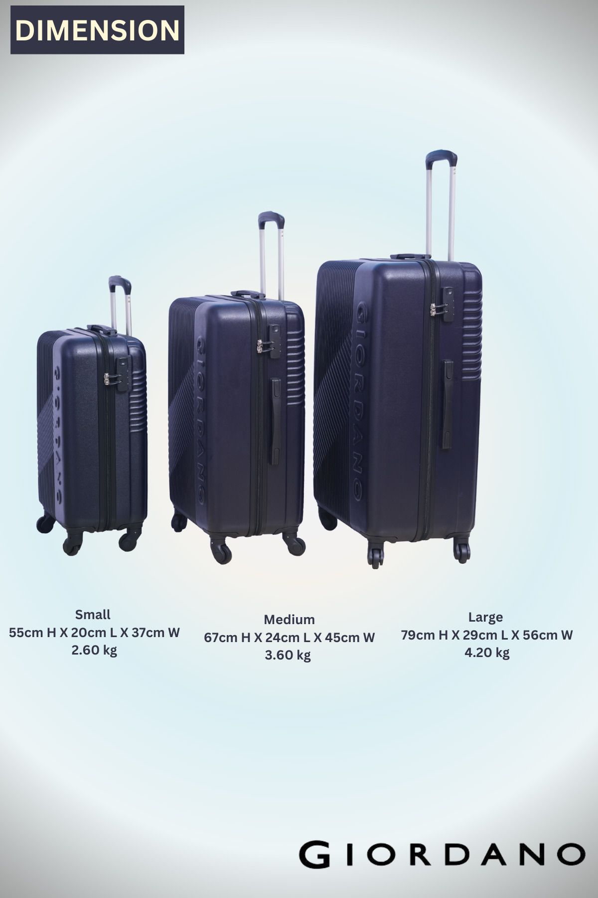 Giordano-Logo Series Medium Suitcase Navy, ABS HardShell Lightweight Durable Secure Number Lock. 5