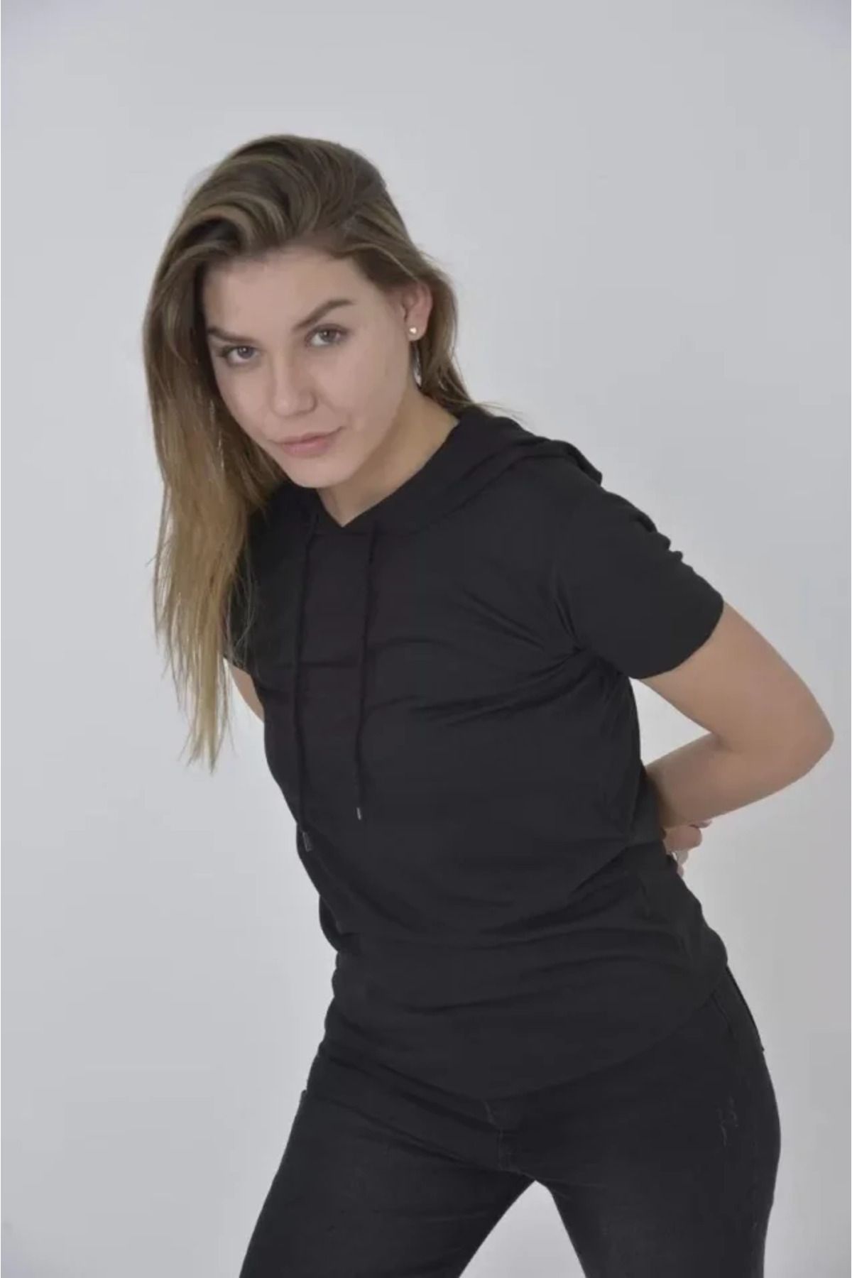 Albayrak Kapşonlu Slim Fit T-shirt - Siyah