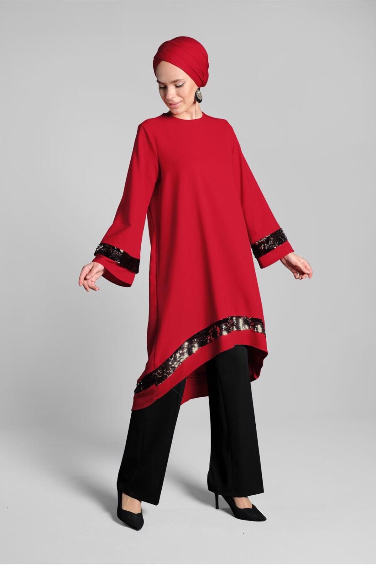 TRENDTESETTÜR-Hemline Oval Cut Sequin Tunic 1032 2