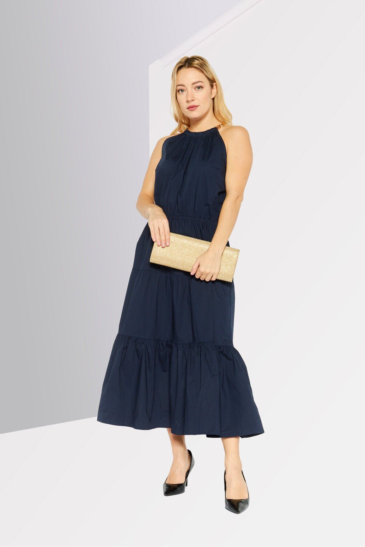 Michael Kors-Women Solid Maxi Dress, Navy 2