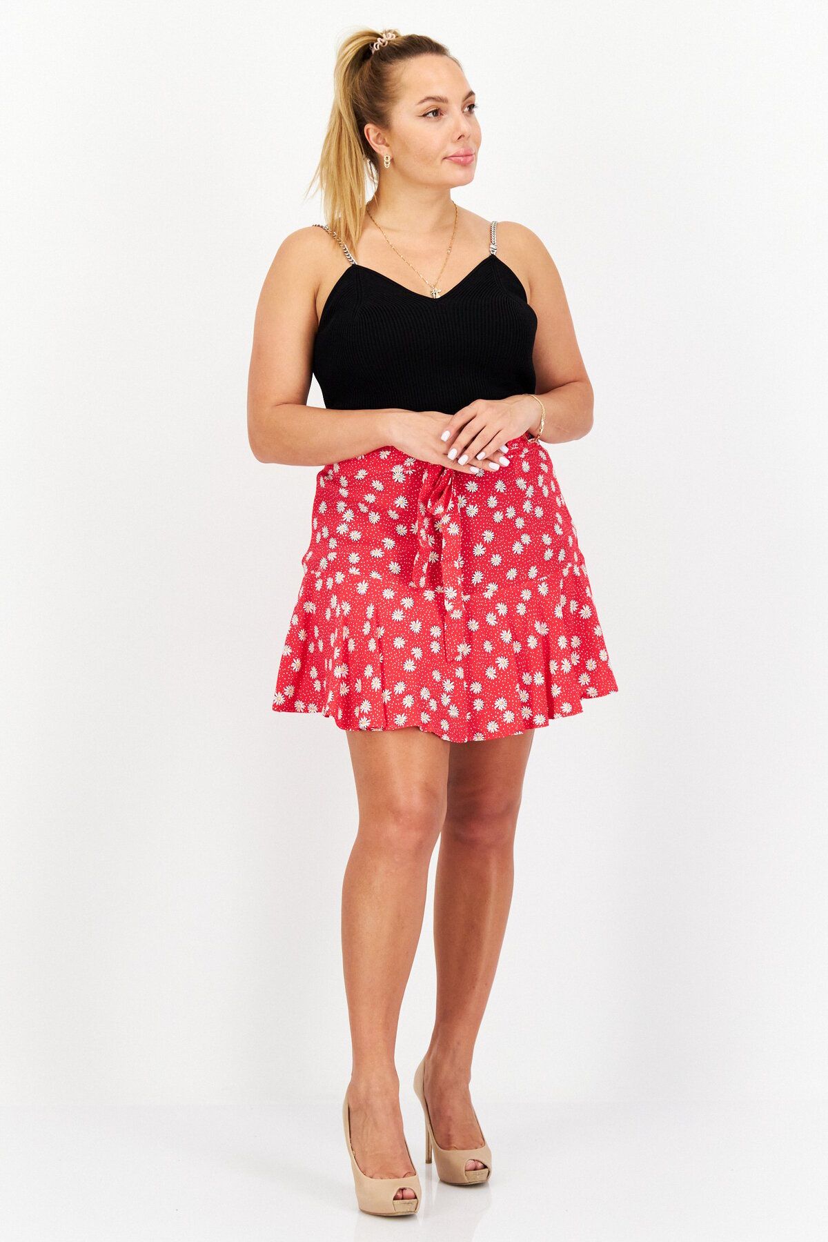 Pepe Jeans-Women Floral Print Mini Skirt, Red Combo 4