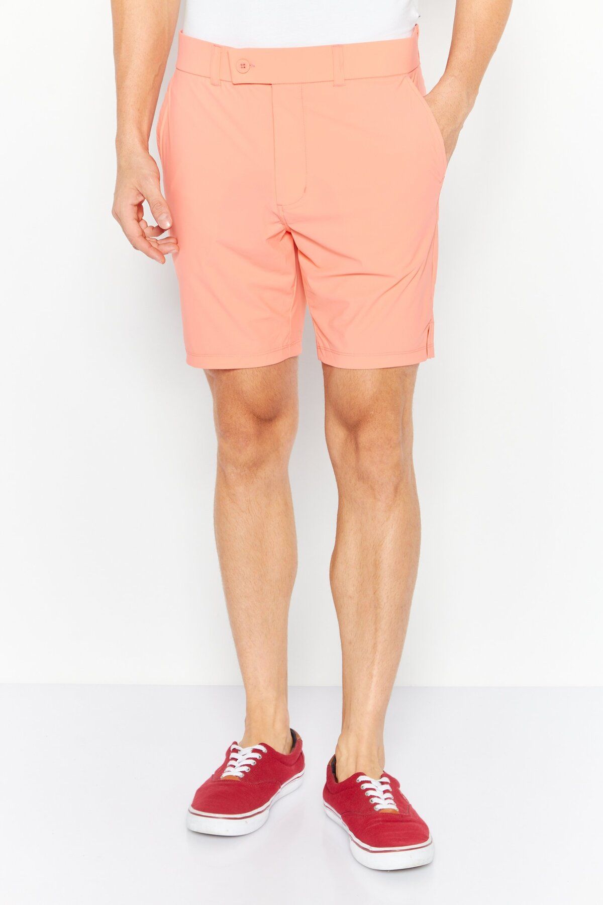 Lyle & Scott-Men Regular Fit Plain Basic Shorts, Collar Peach 1