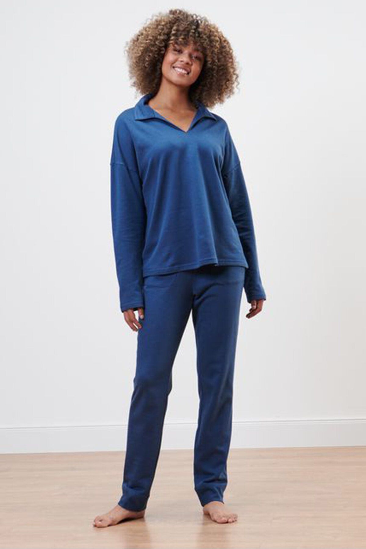 Tchibo-Women Plain Long Sleeve Pajama Top, Navy Blue 1