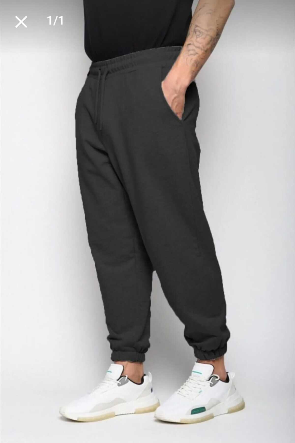 UYN SPORT Antrasit Unisex Oversize-Jogger Paça Rahat Giyim Eşofman Alt-Paça Lastikli görsel 2