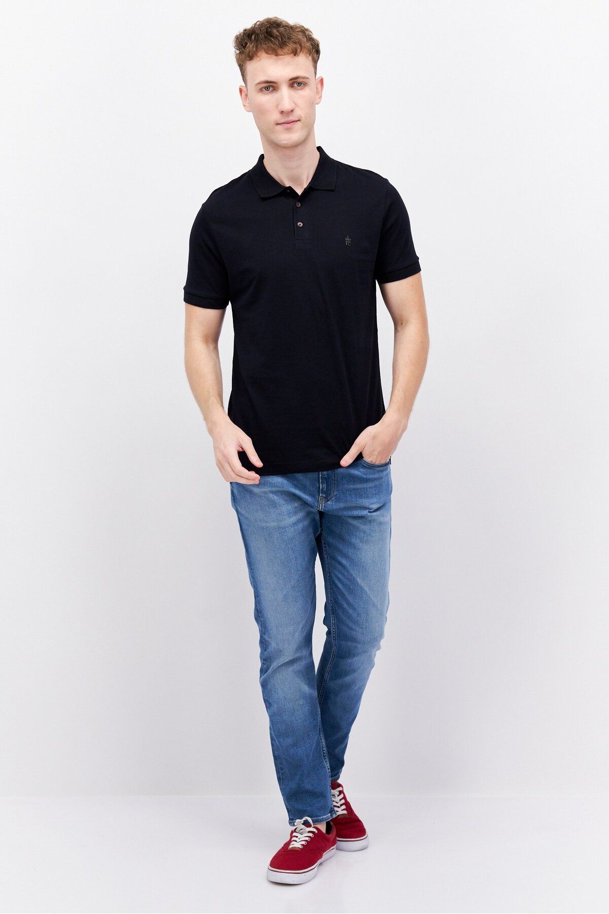 French Connection-Men Regular Fit Brand Logo Short Sleeves Polo, Black 2