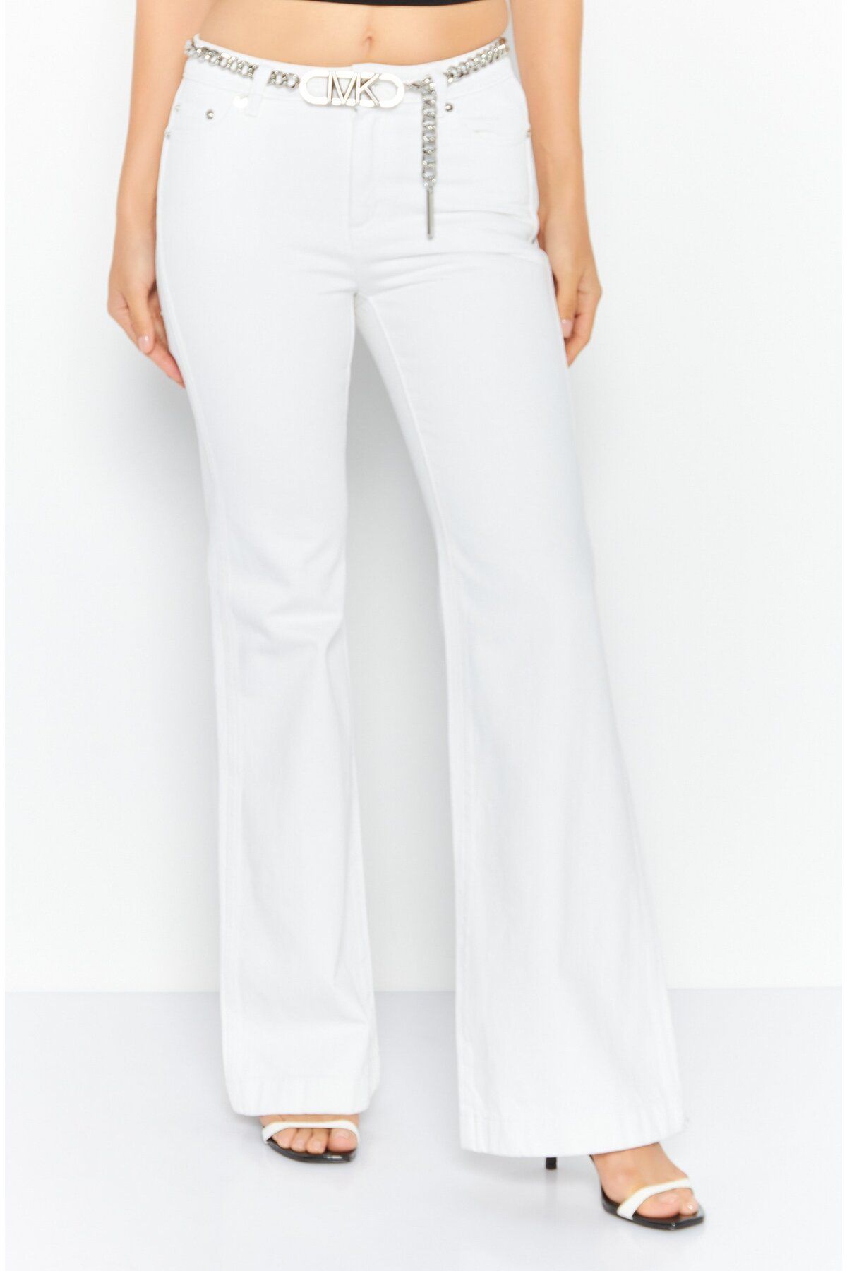 Michael Kors-Women Regular Fit High Waist Non-Stretchable Chain Belted Denim, White 1