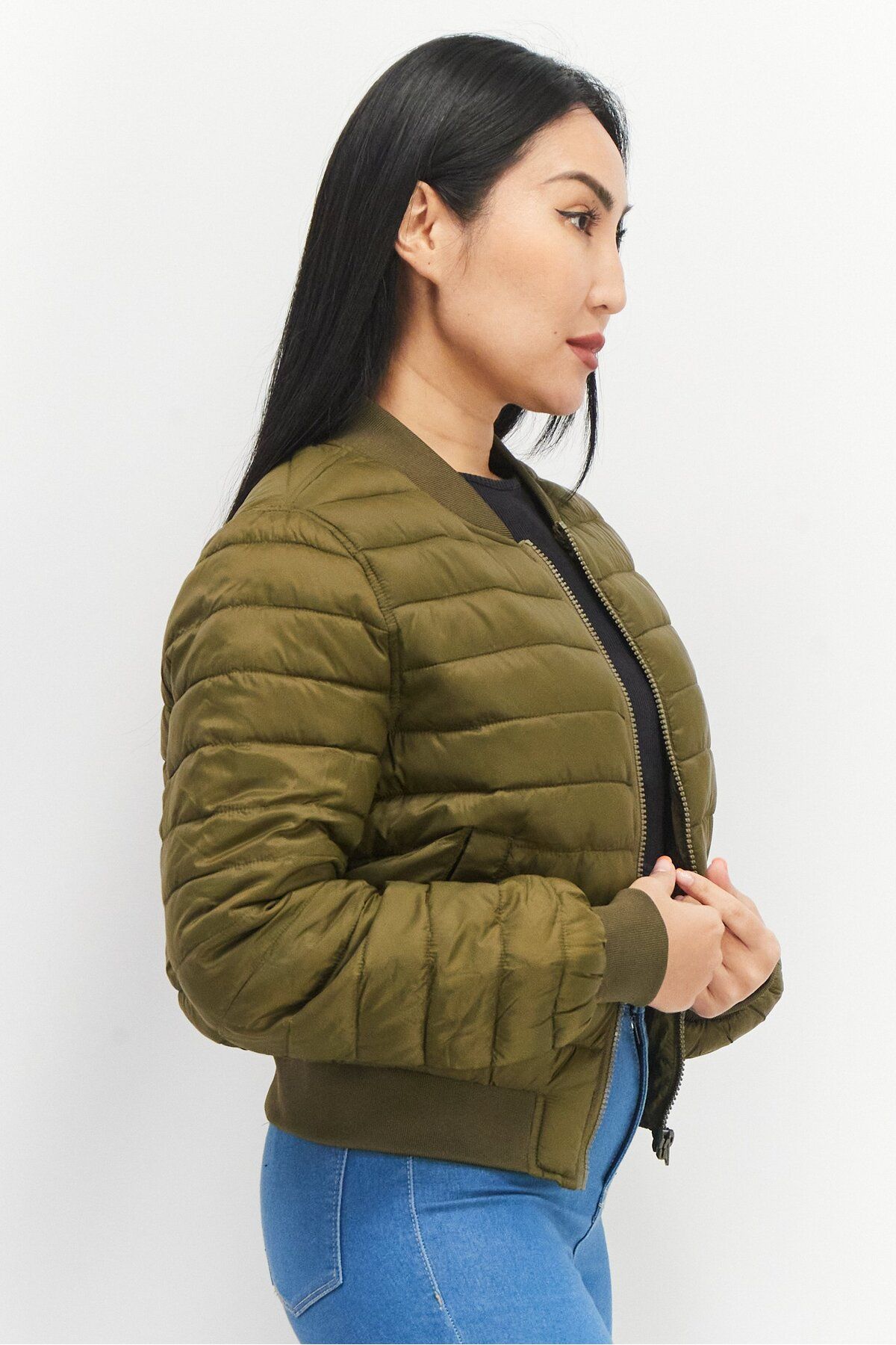 Don't Call Me Jennyfer-Women Quilted Puffer Jacket, Olive 2