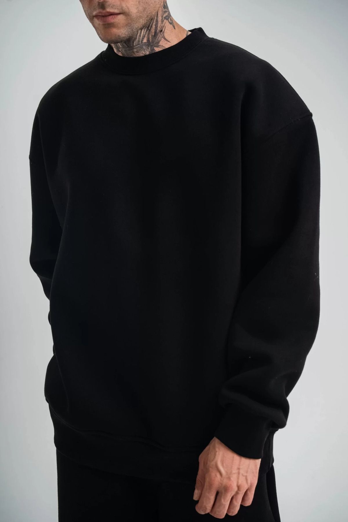 SA Alişveriş Dünyam Uzun Kol Bisiklet Yaka Basic SweatShirt - Siyah