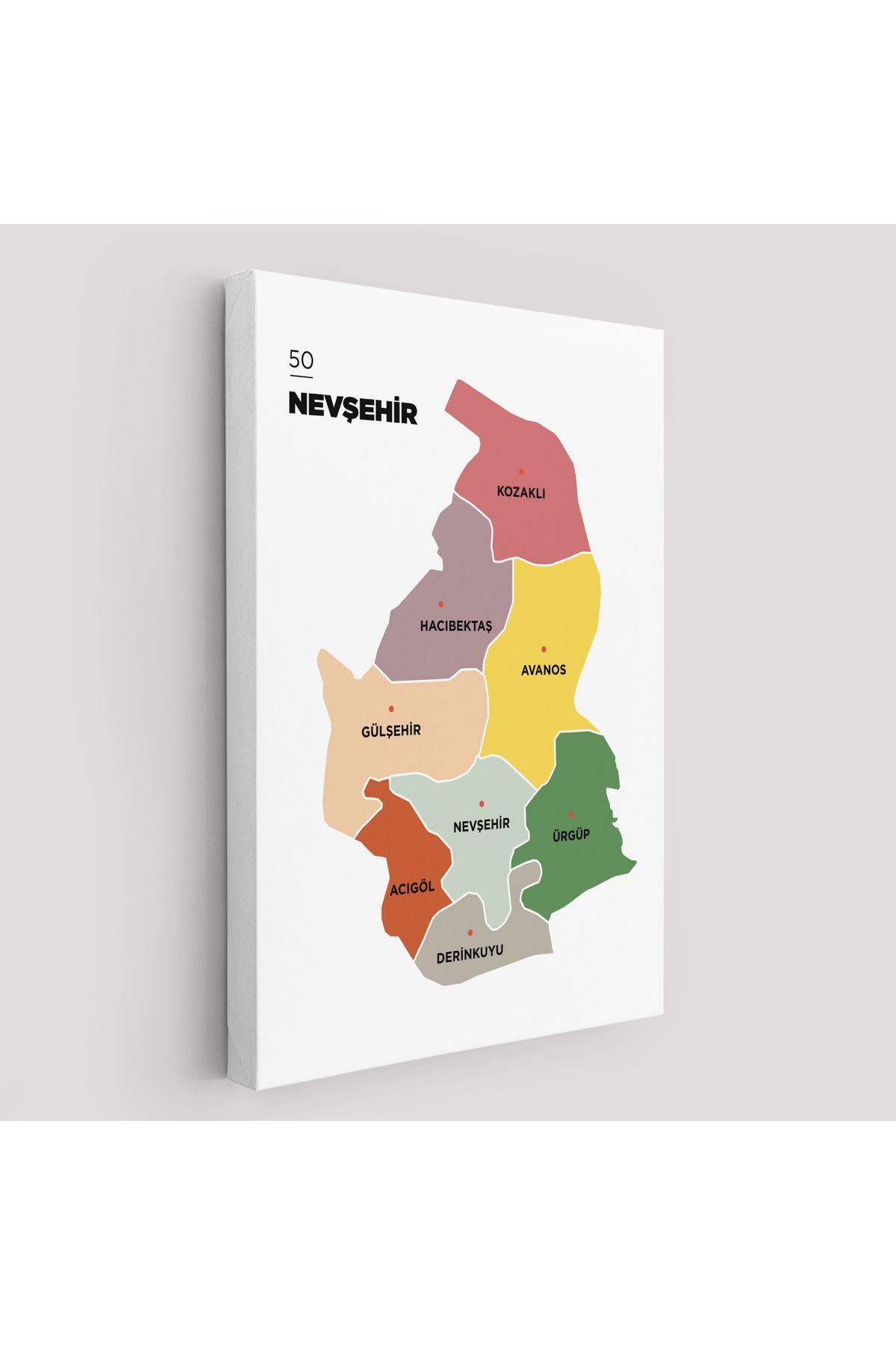 bluvex Nevşehir İli ve İlçeler Haritası Dekoratif Kanvas Tablo 1428