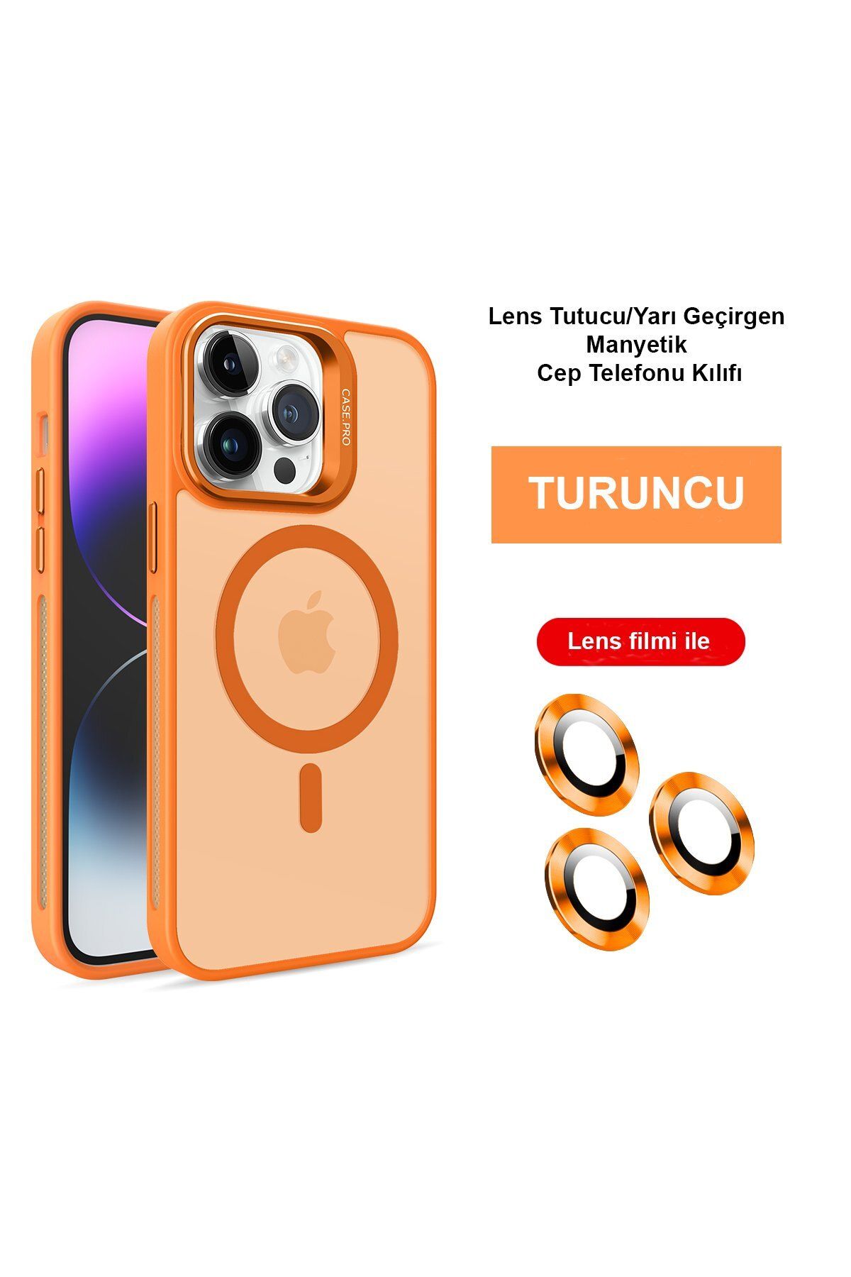 Joko iPhone 15 Pro Max Kılıf Flet Lens Magsafe Kapak - Turuncu ZRNET