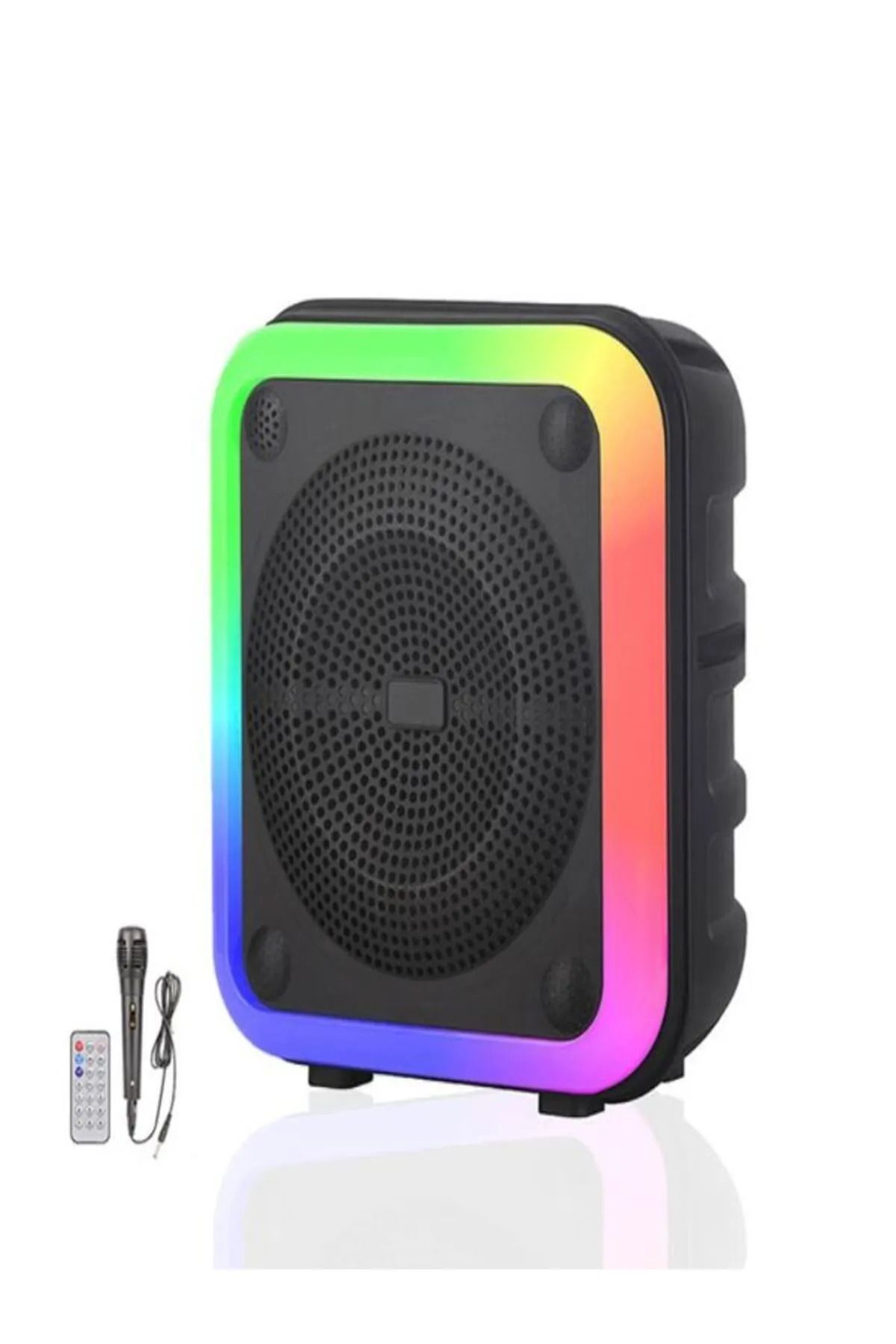 L'eDoren NDR-W12 Full RGB Işıklı 12 inç 20 WATT Taşınabilir Kablolu Mikrofonlu Bluetooth Hoparlör Ses Sistemi