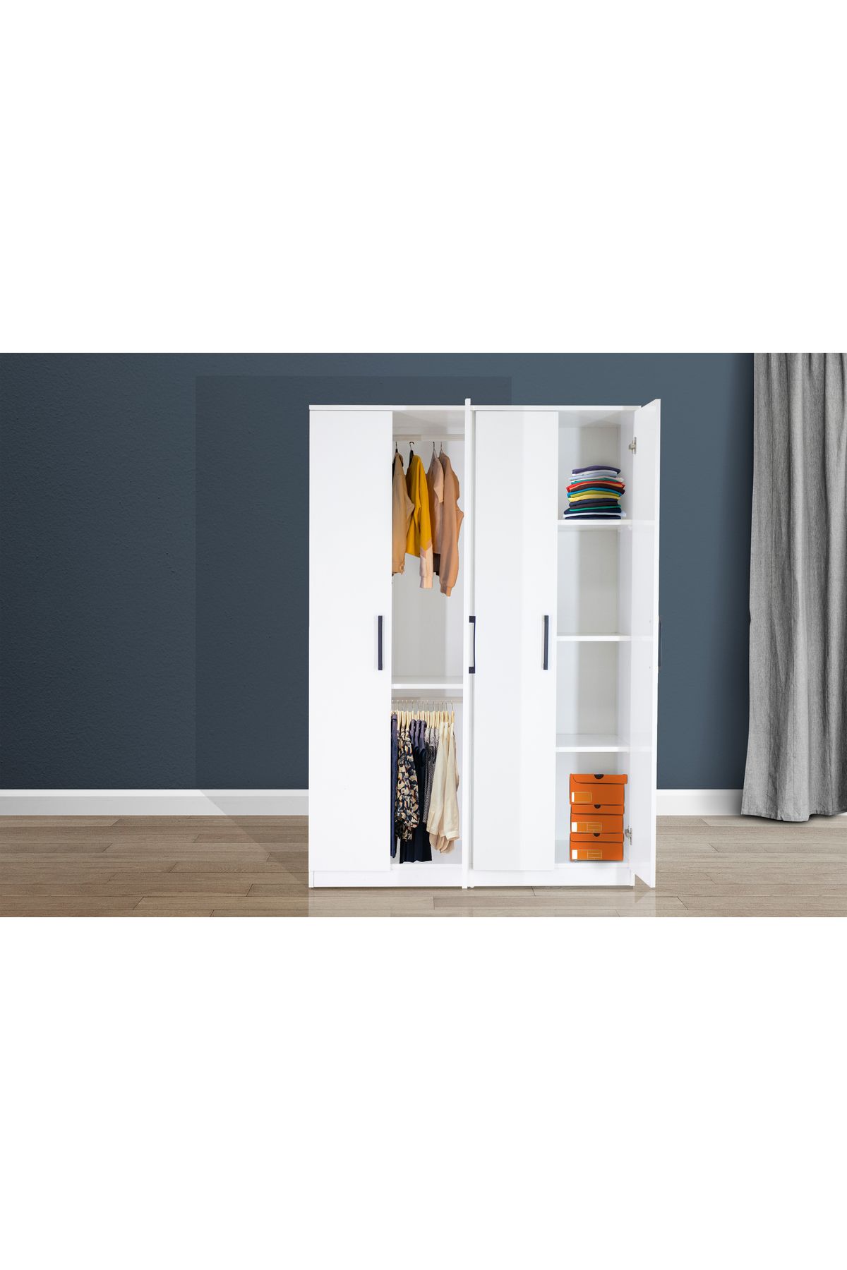 4 Kapılı Beyaz Gardırop Dolap T-900 120 X 174 X 45-3