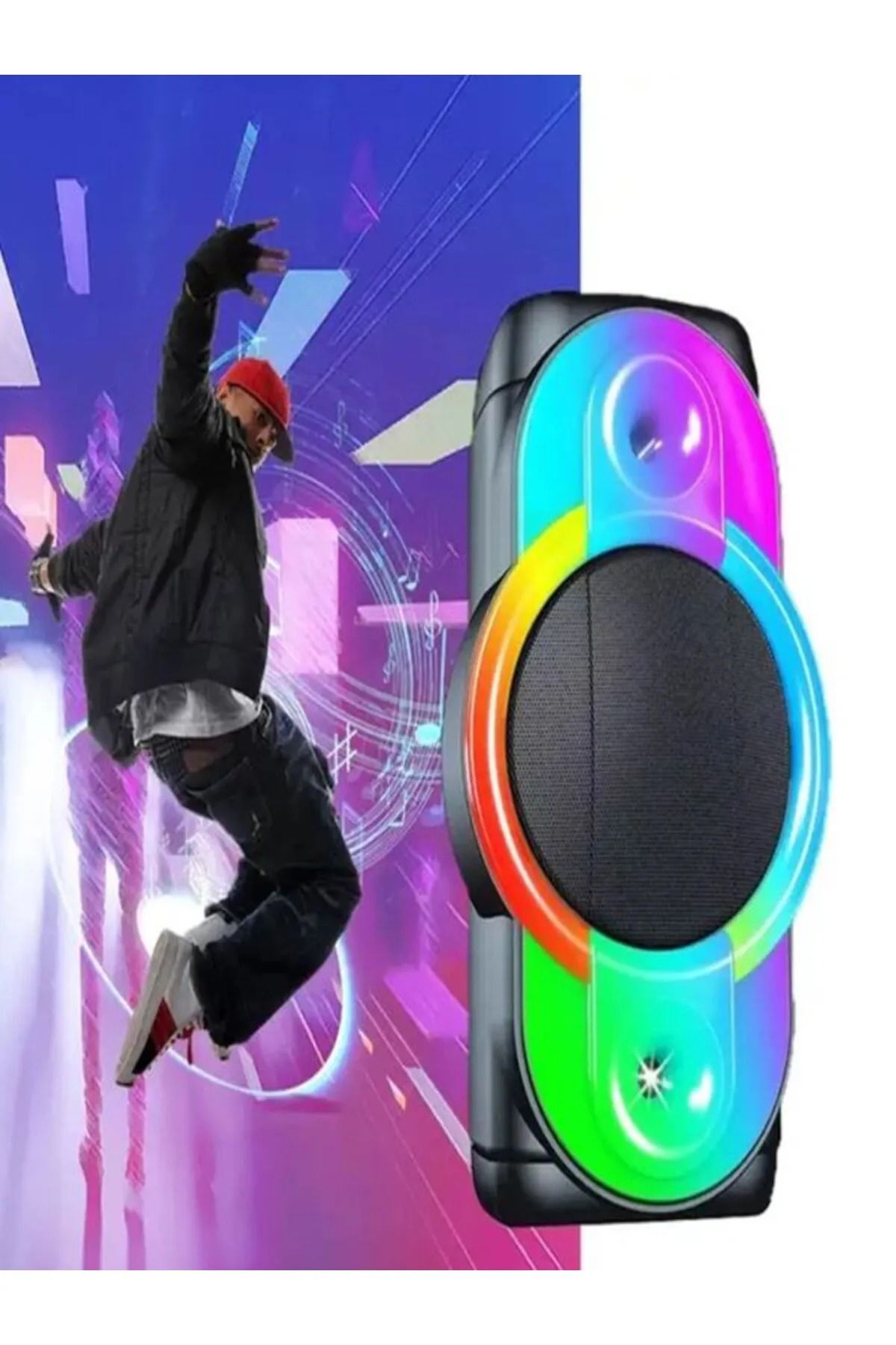 L'eDoren NDR-128A Full RGB Panel 12 inç 40 WATT Taşınabilir Büyük Boy Bluetooth Mikrofonlu Hoparlör