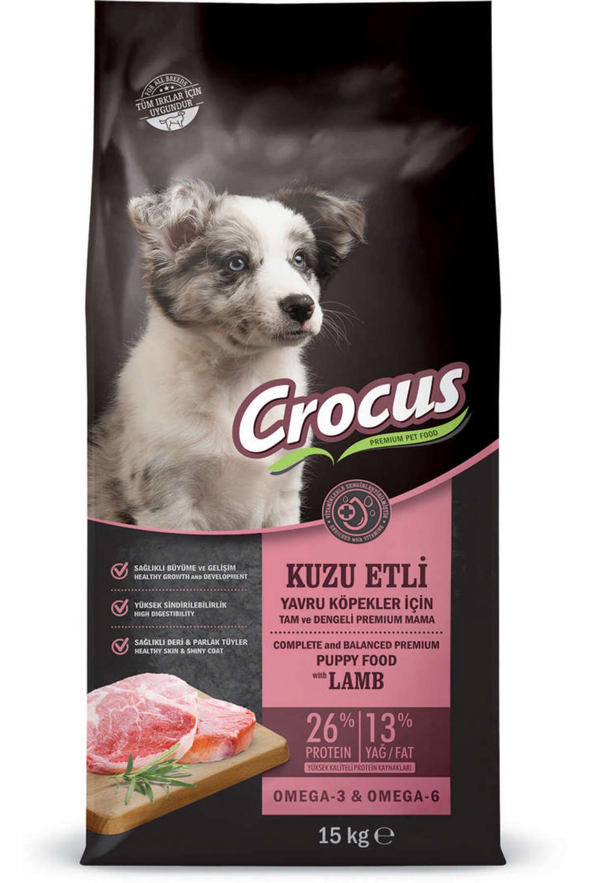 Crocus Kuzu Etli Pirinçli Yavru Köpek Maması 15 Kg DRSTR