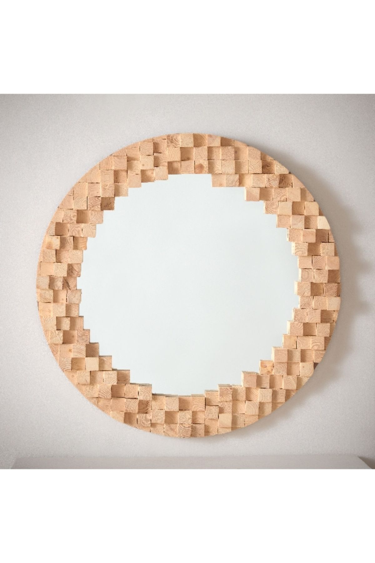 Home Box-Inez Solid Wood 3D Frame Round Mirror - 80 cm 2