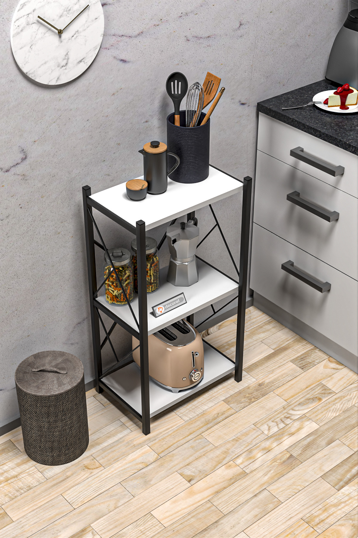 Vennice Metal Single Kitchen Shelf Material Cabinet Microwave Oven Shelf with 3 Shelves Multi Purpose