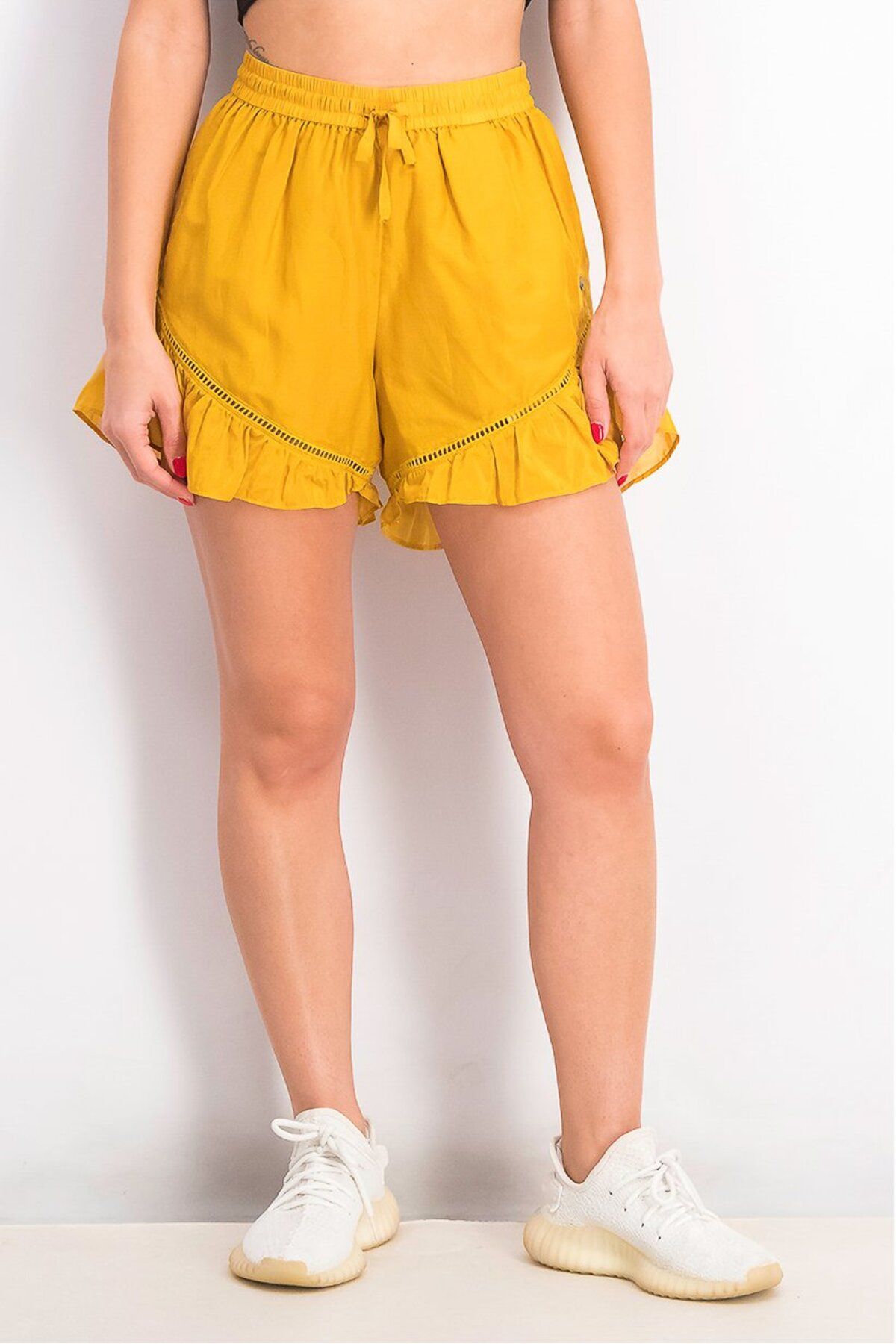 Scotch & Soda-Women Ruffle Basic Shorts, Brown 1