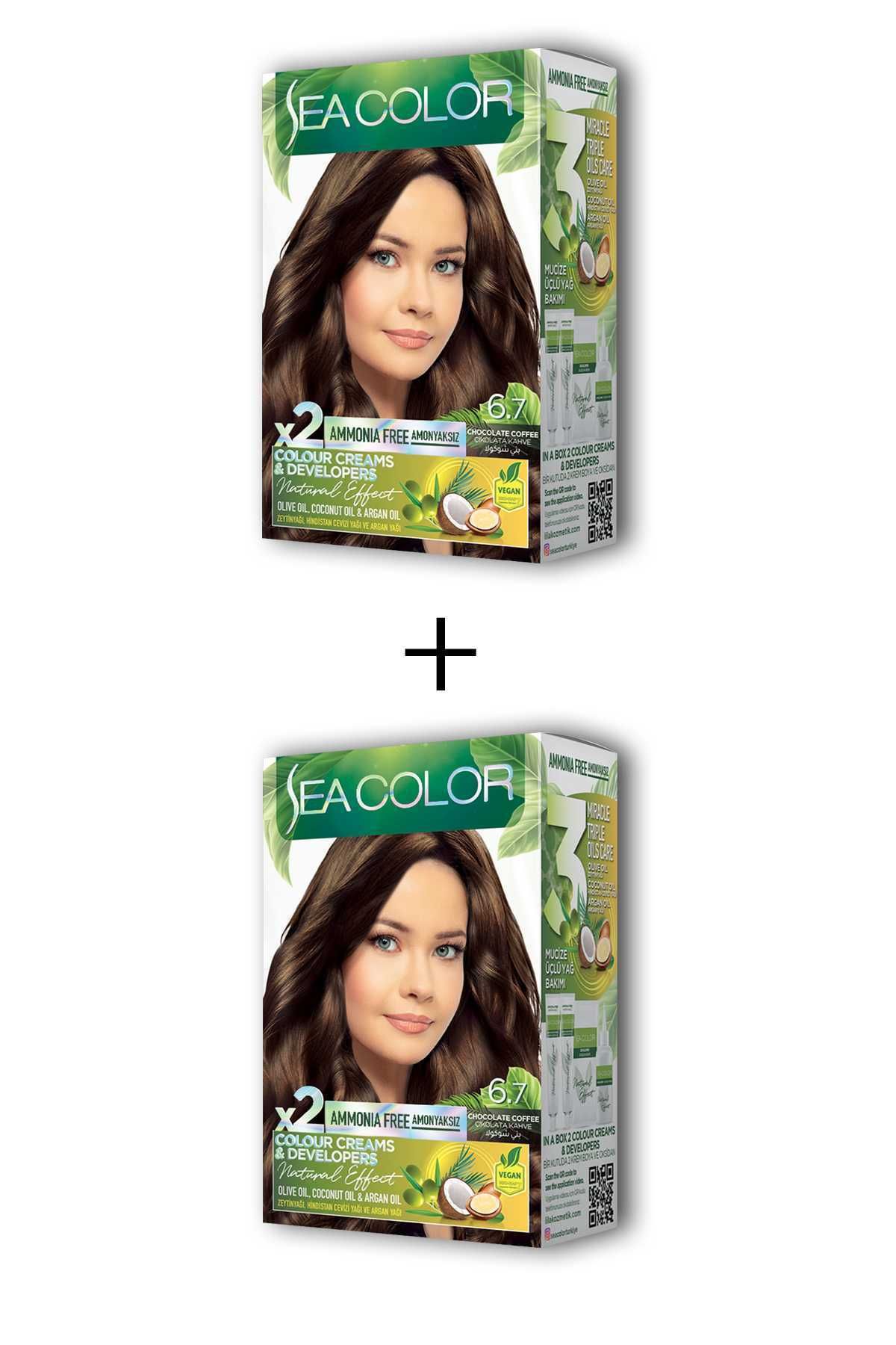 Sea Color 2X2 Tüp Krem Saç Boyası Seti Çikolata Kahve No:6.7