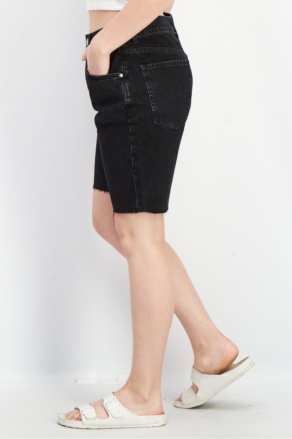 Asos Design-Women Petite Wash Denim Shorts, Black 4