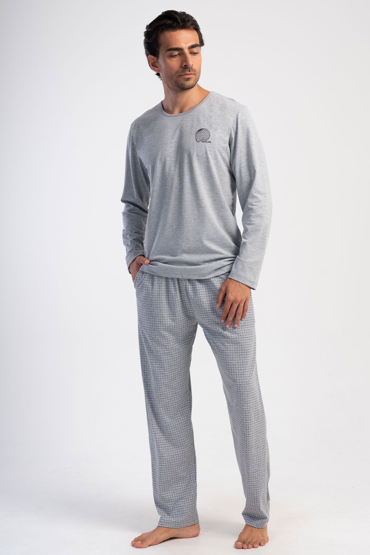 ELİS-Long Sleeve Gray King Size Men's Pajama Set 1