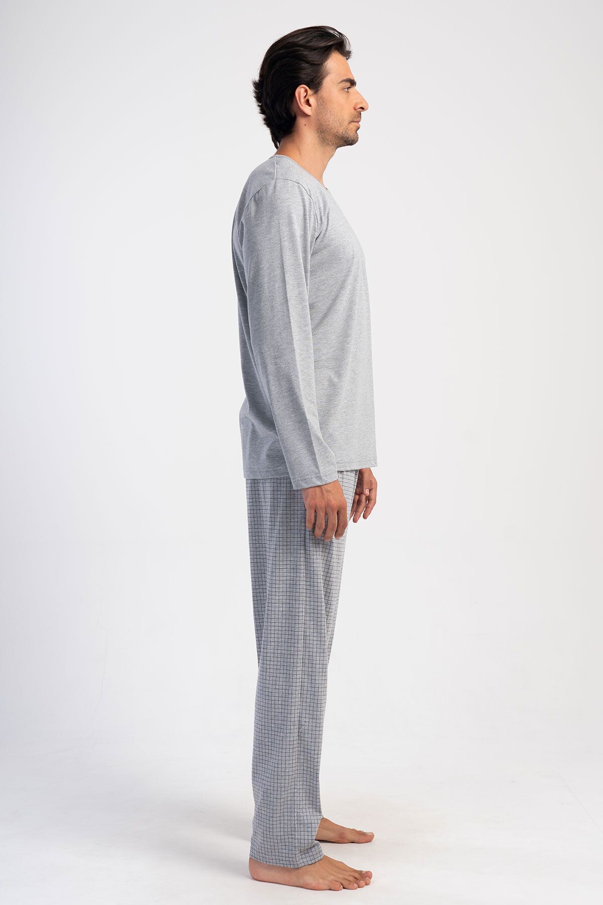 ELİS-Long Sleeve Gray King Size Men's Pajama Set 3