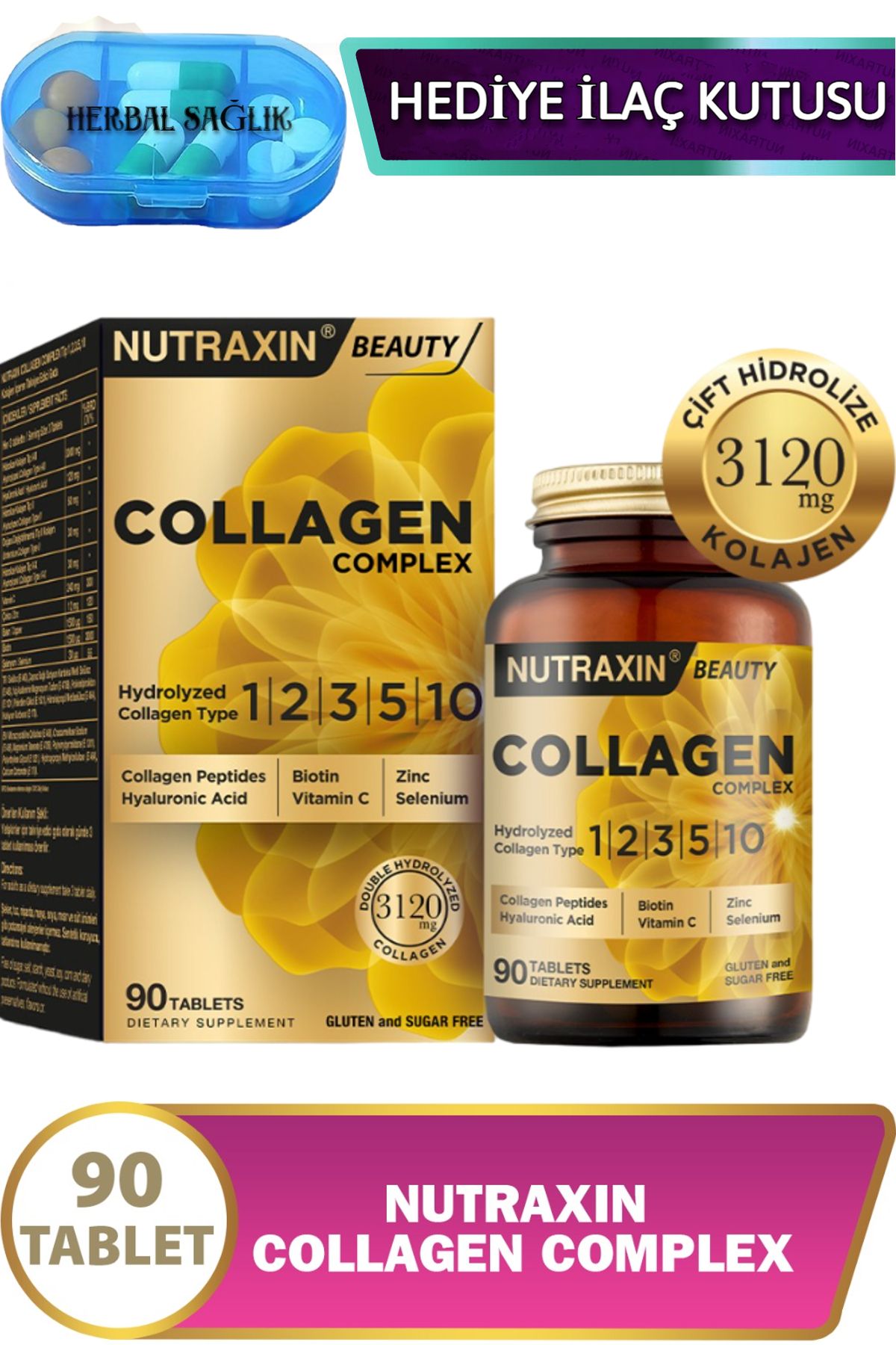 Nutraxin Collagen Complex Tip 1-2-3-5-10 Çift Hidrolize 3120 Mg 90 Adet Tablet