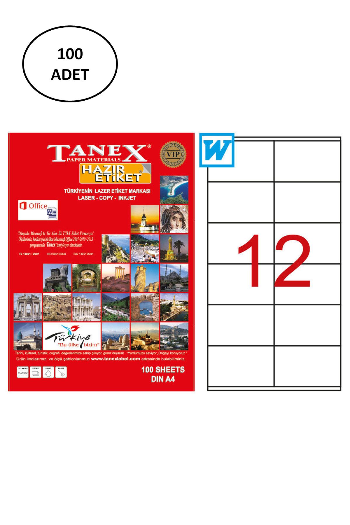 Kapamarka Tanex Tw-2612 Lazer Etiket 105X48 Mm 100 Lü