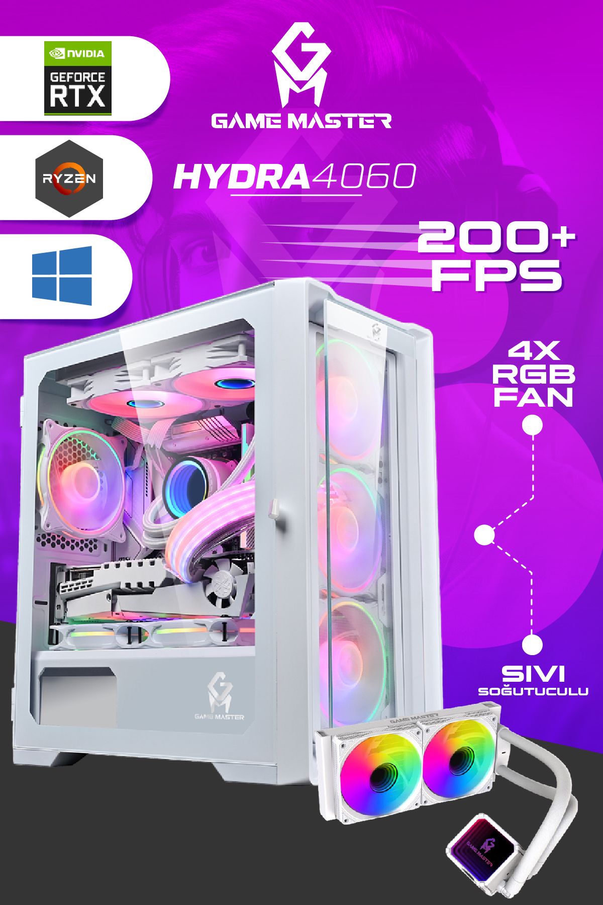 GM Game Master Hydra 4060 Ryzen 5 5600 16GB RAM 512GB NVMe M.2 SSD RTX4060 Sıvı Soğutuculu Gaming Pc