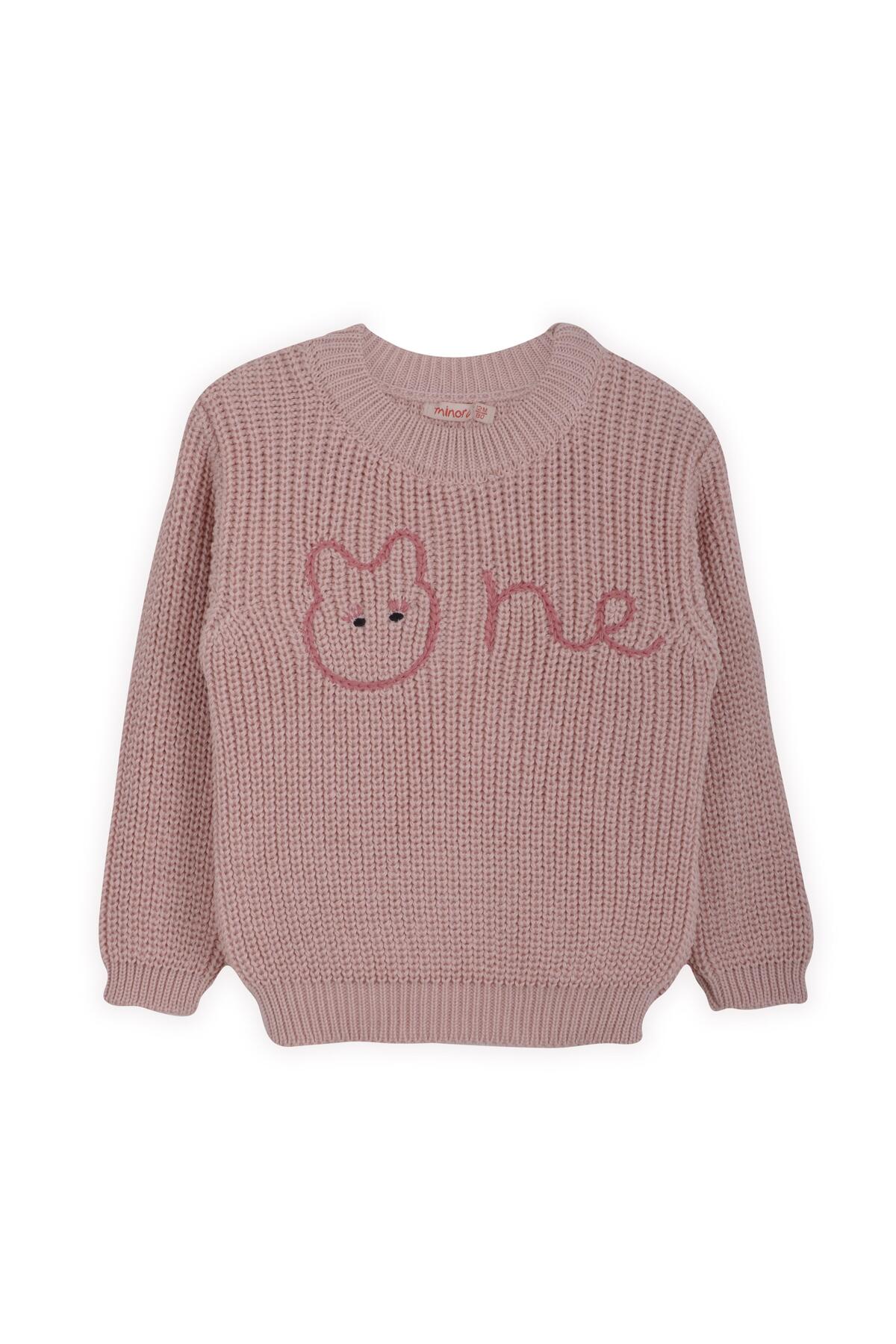 Minora Triko Oversize Selanik Örgü Nakışlı Bebek Kazak Pudra fotoğrafı 2 (önizleme)