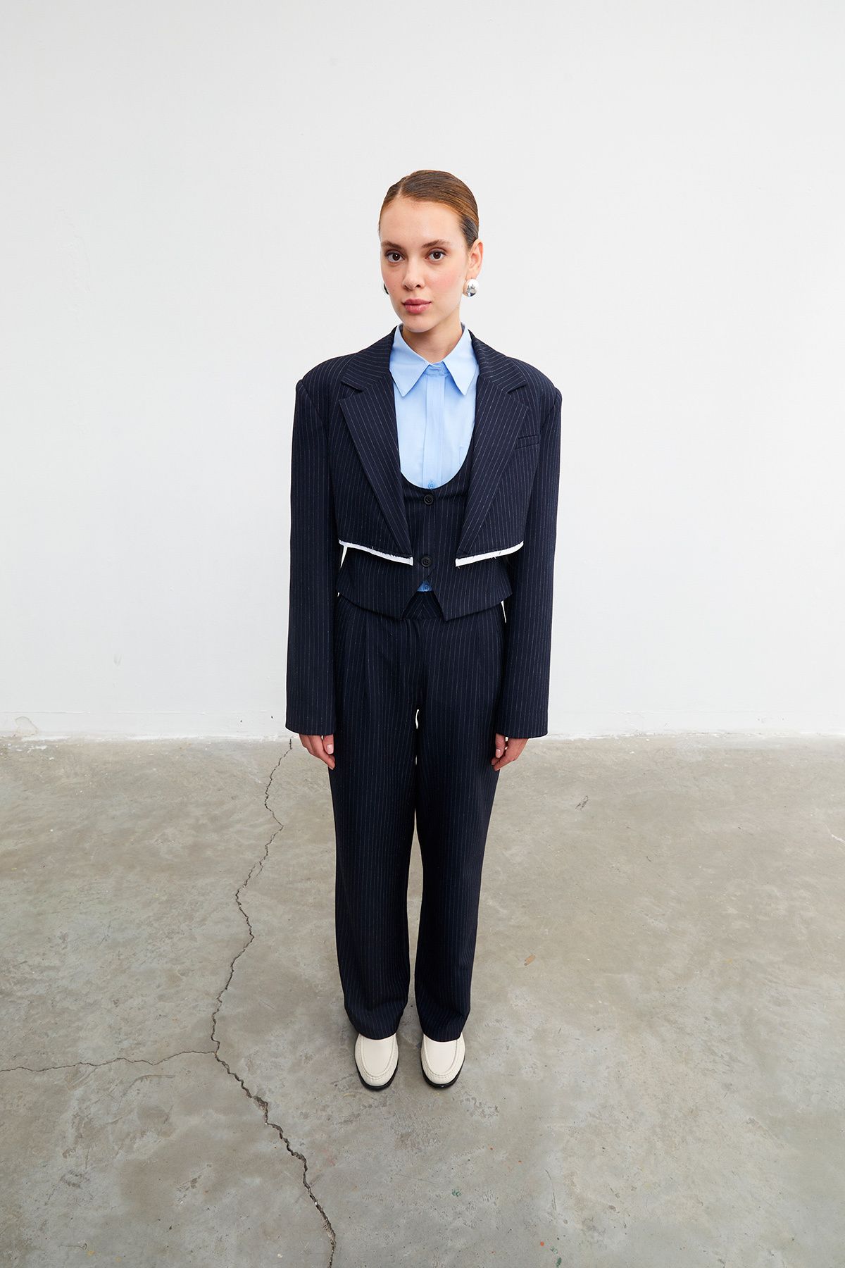 VATKALI-Gestreifter Crop-Blazer 4