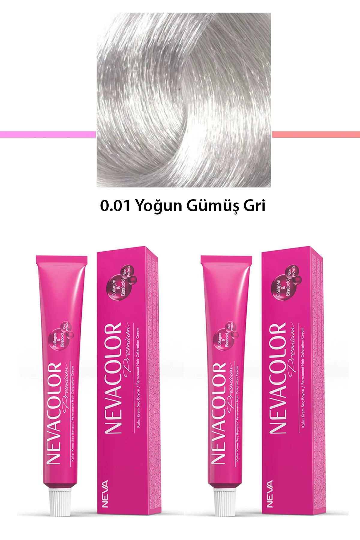 Kareem 2 li Set Premium 0.01 Yoğun Gümüş Gri - Kalıcı Krem Saç Boyası 2 X 50 g Tüp