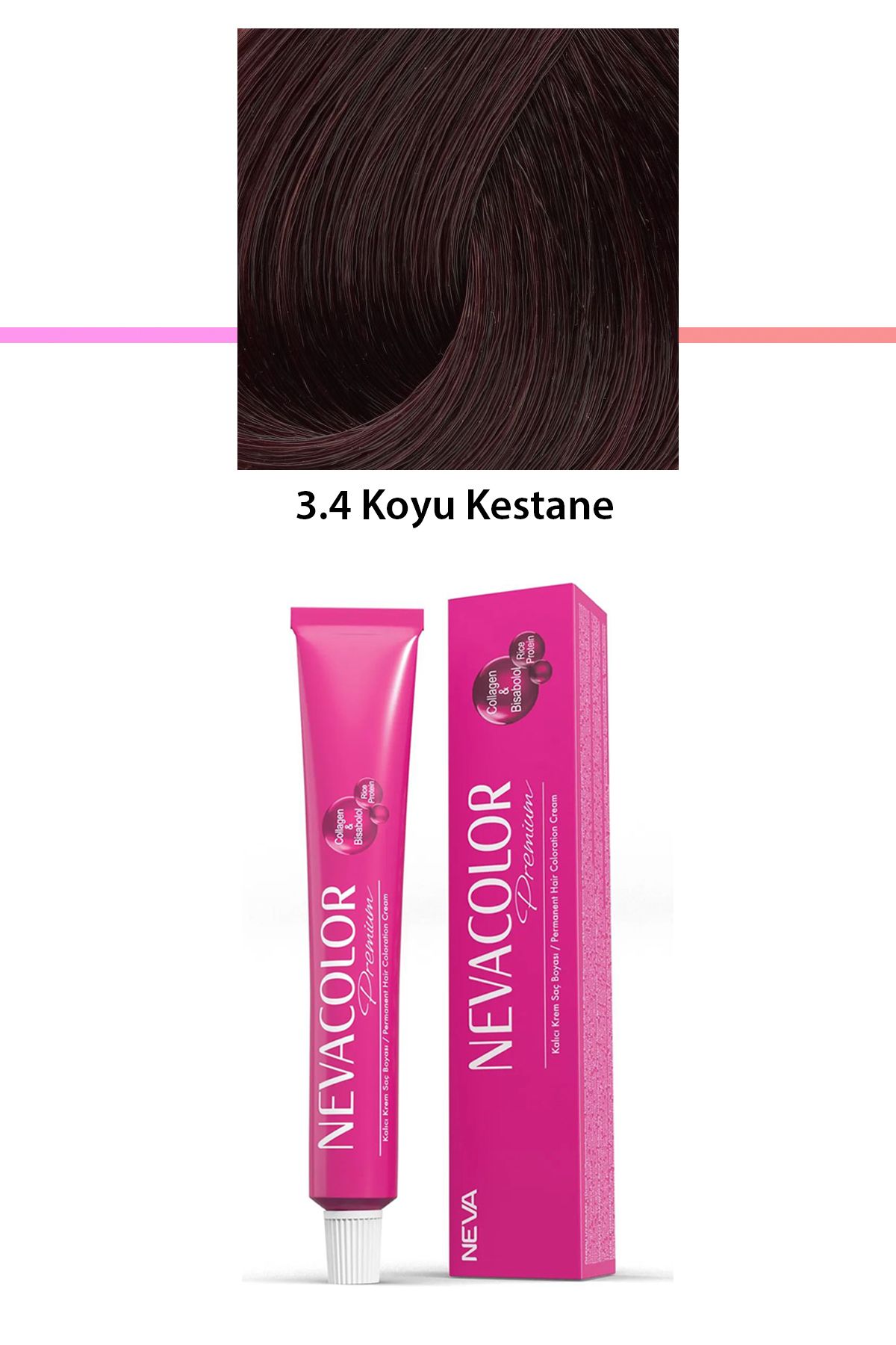 Neva Color Premium 3.4 Koyu Kestane - Kalıcı Krem Saç Boyası 50 g Tüp