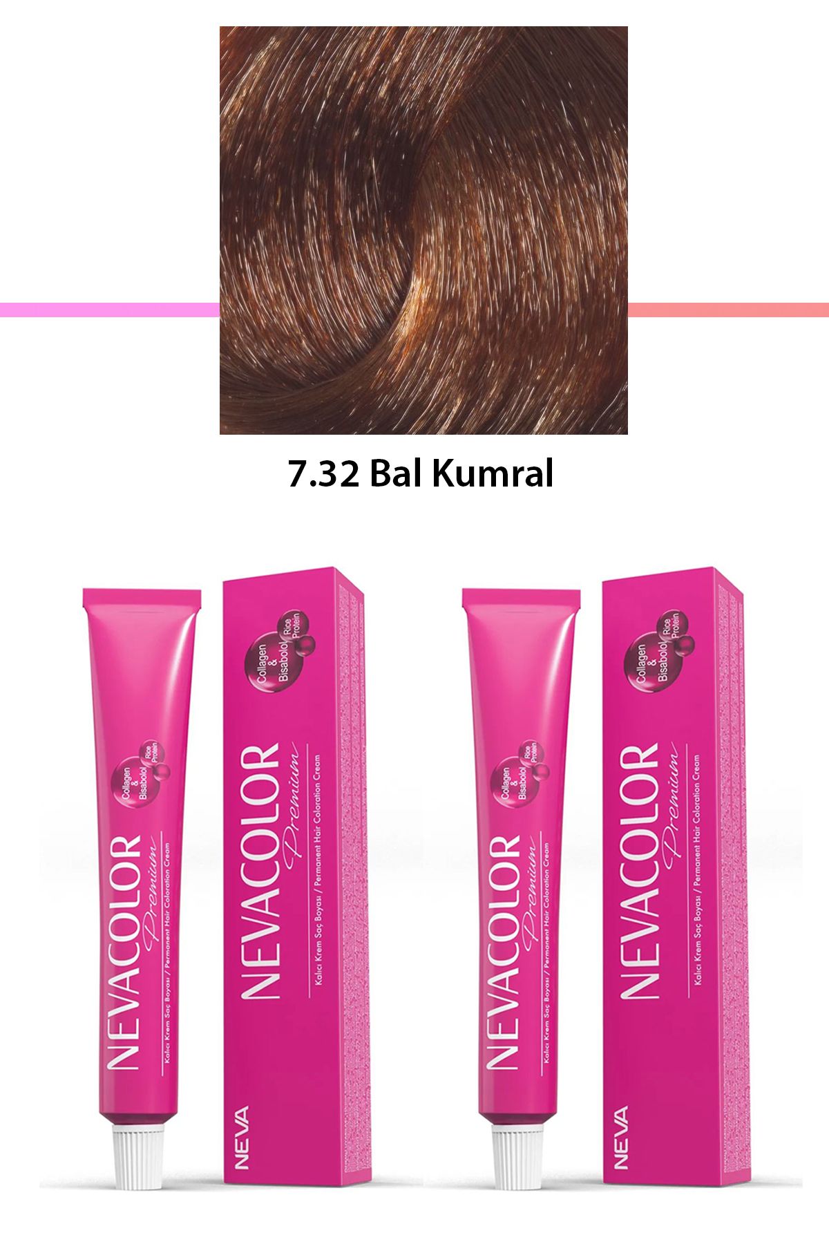 Neva Color 2 li Set Premium 7.32 Bal Kumral - Kalıcı Krem Saç Boyası 2 X 50 g Tüp