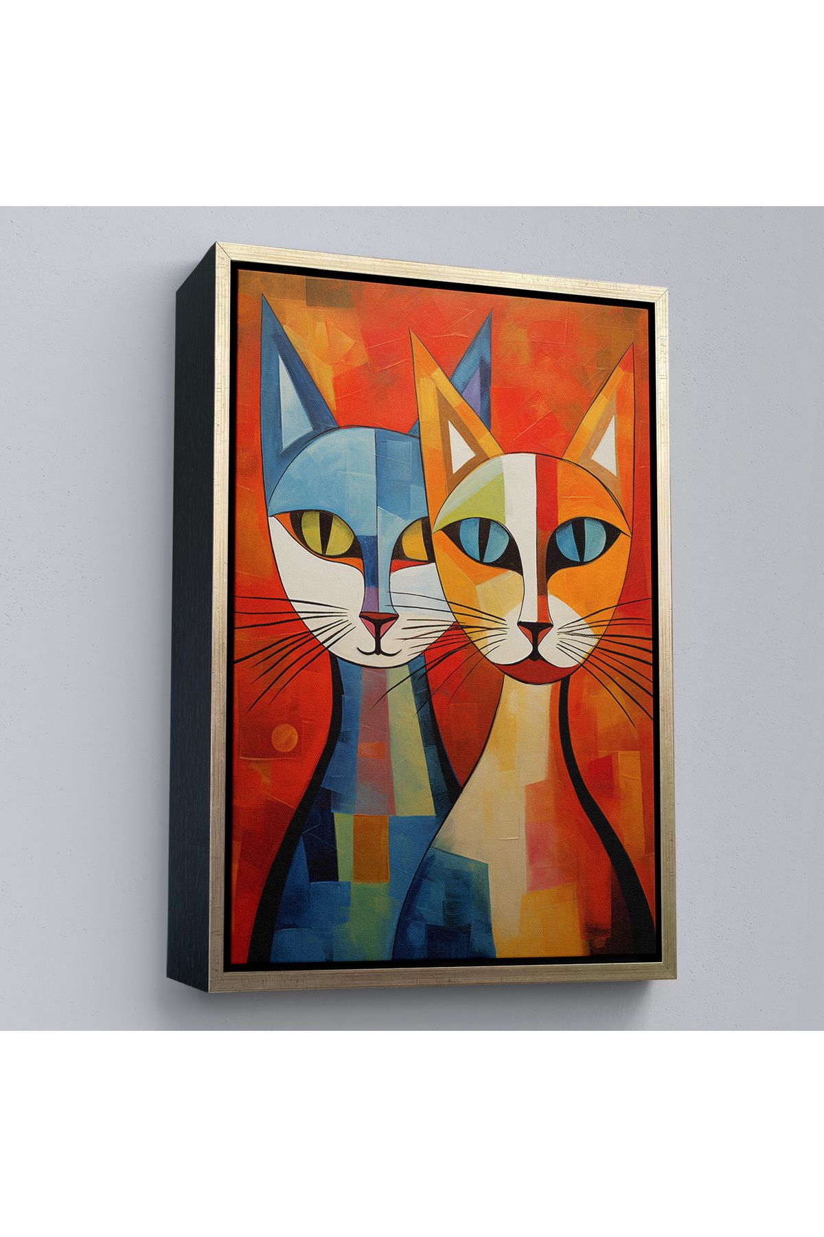 Shoprit Çerçeveli Pablo Picasso Tarzı - Soyut Renkli Kediler Tablo-7369