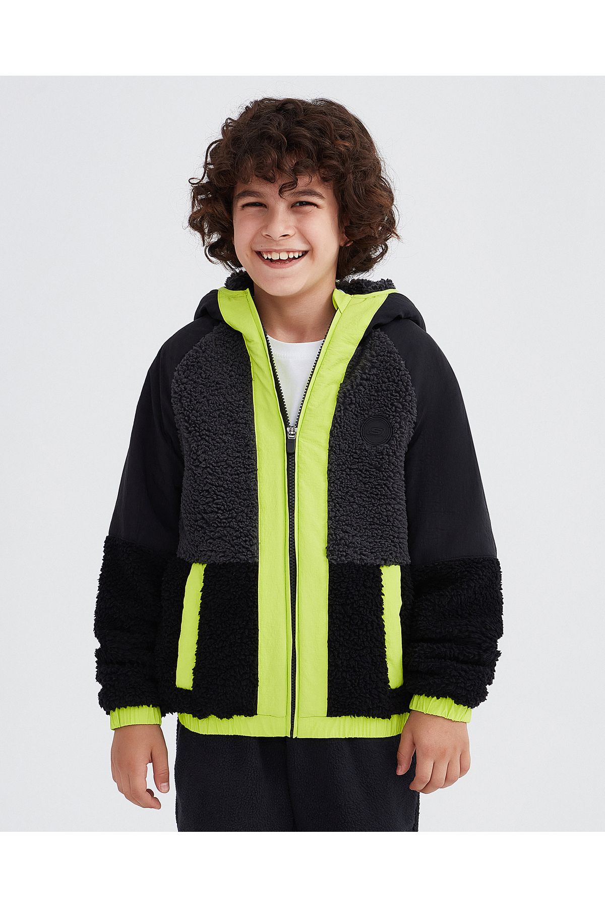 B Outdoor Fleece Full Zip Sherpa Büyük Erkek Çocuk Siyah Mont Sk232203-001