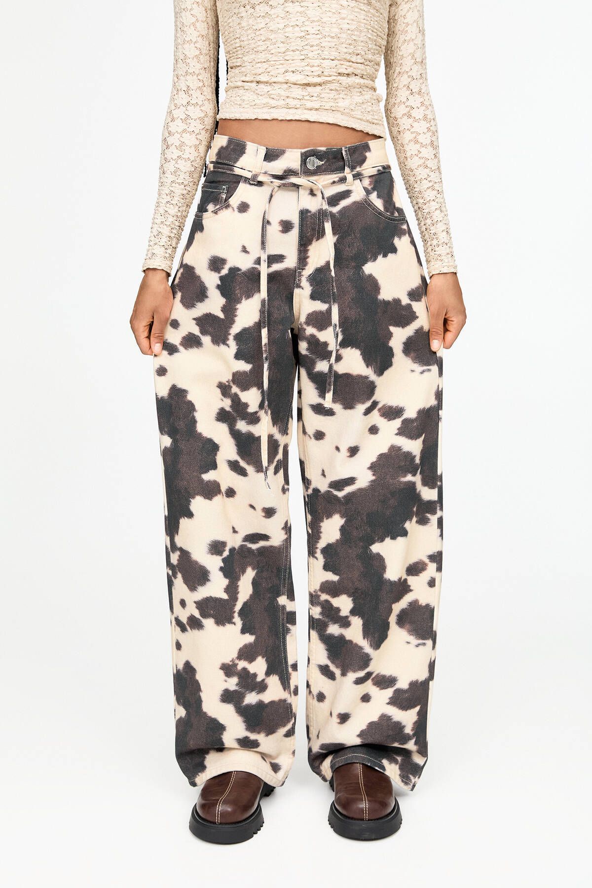Pull & Bear-Baggy Pants with Cow Print 5