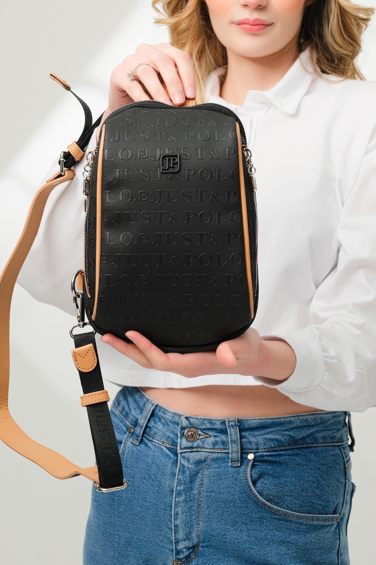 Just Polo-Erm4044 Model Women's Body Bag - Black Tan 3