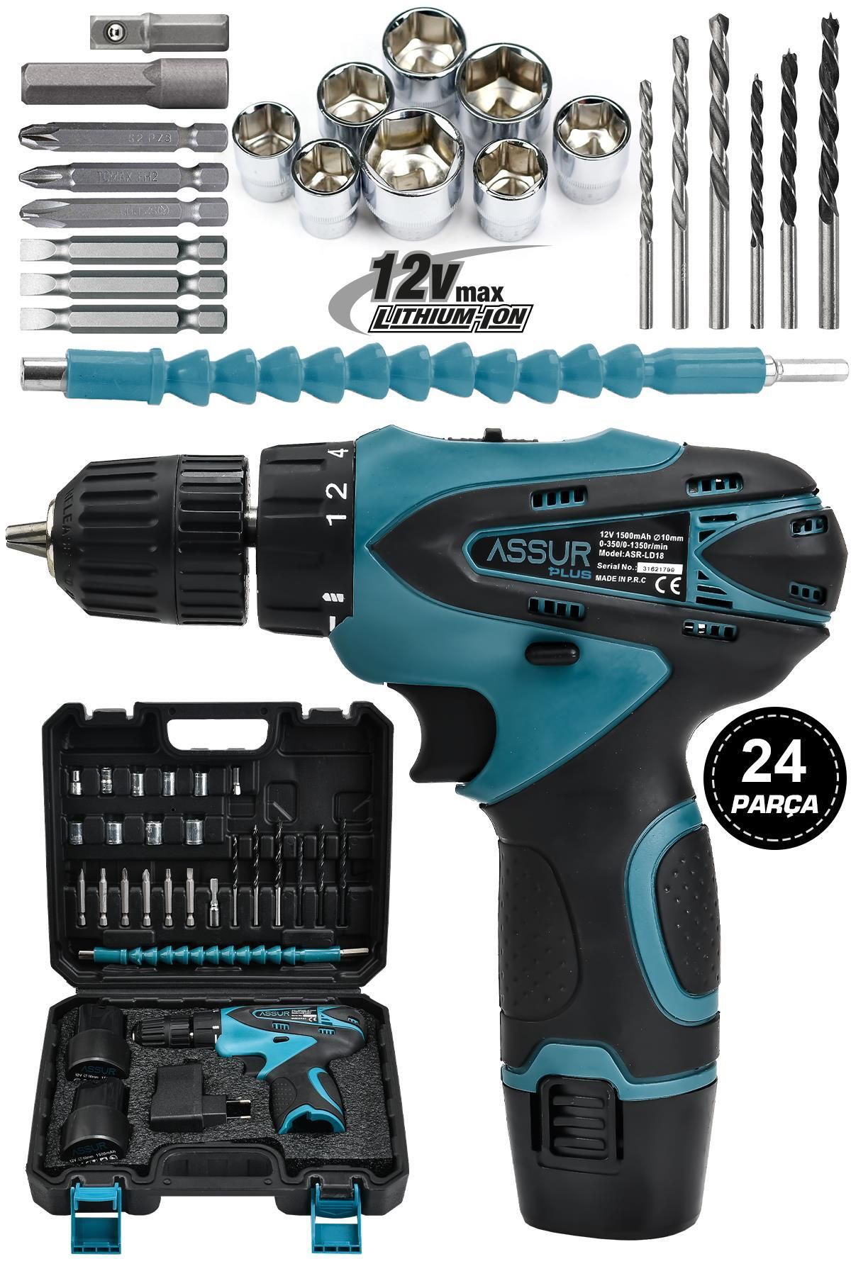 Jetta Power Tools Assur Plus 12v 1.5ah Çift Akülü Vidalama Şarjlı Matkap 24 Parça