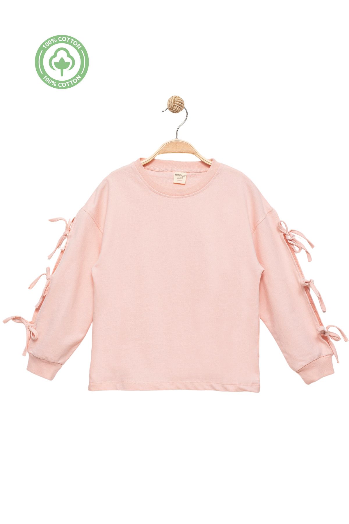 Divonette-Girl's 100% Cotton Pink Sweatshirt with Bow - Casual and Stylish Style 1