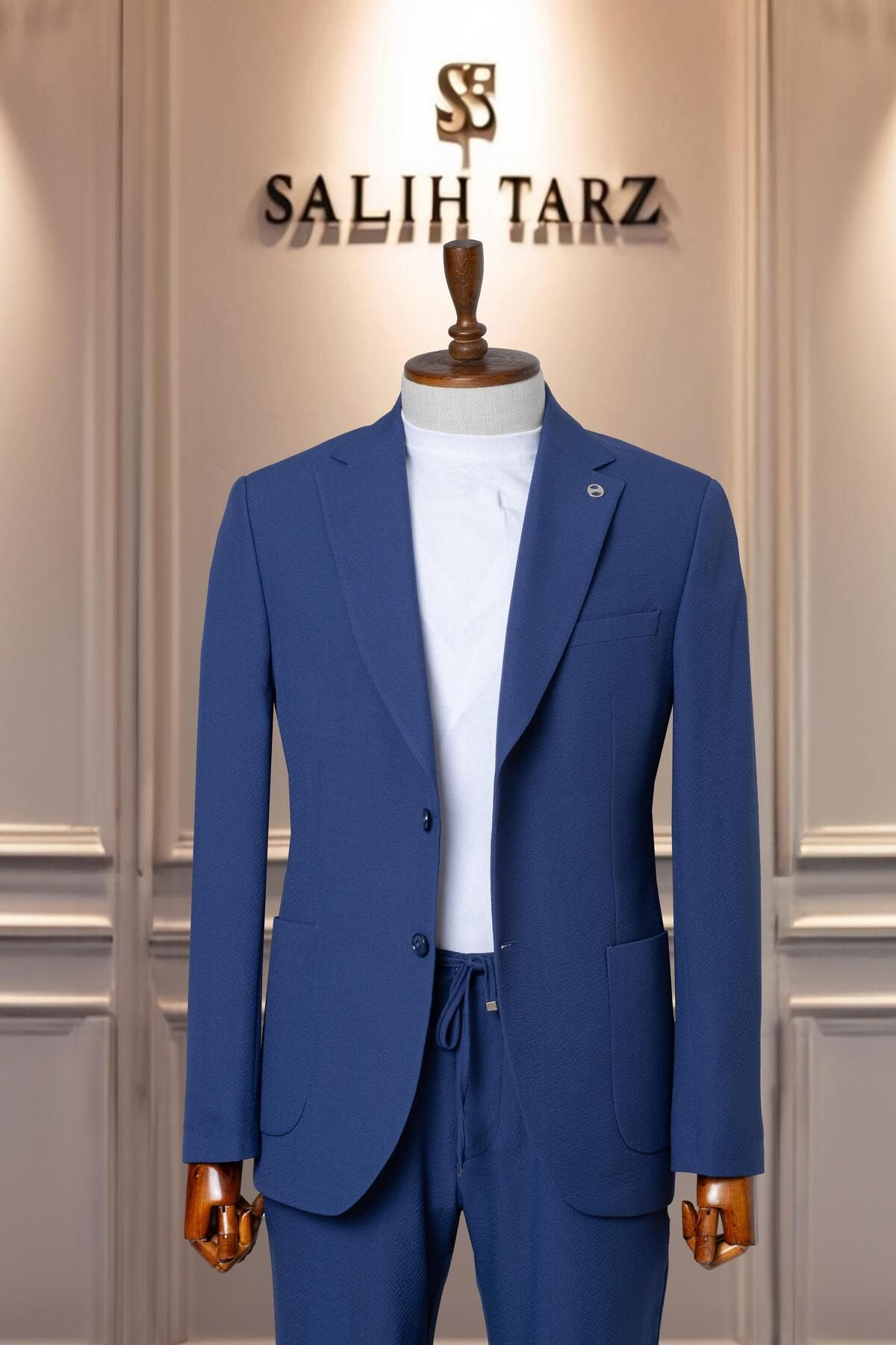 Salihtarzz-Italian Cut Navy Slimfit Suit - Seersucker Sd41041 1