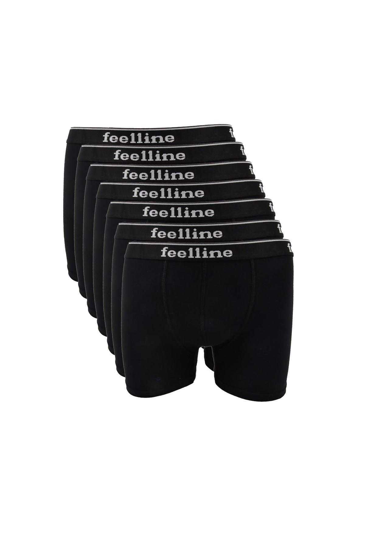 Feelline 7 adet Feelline Siyah Pamuklu Doğal Likralı Erkek Boxer