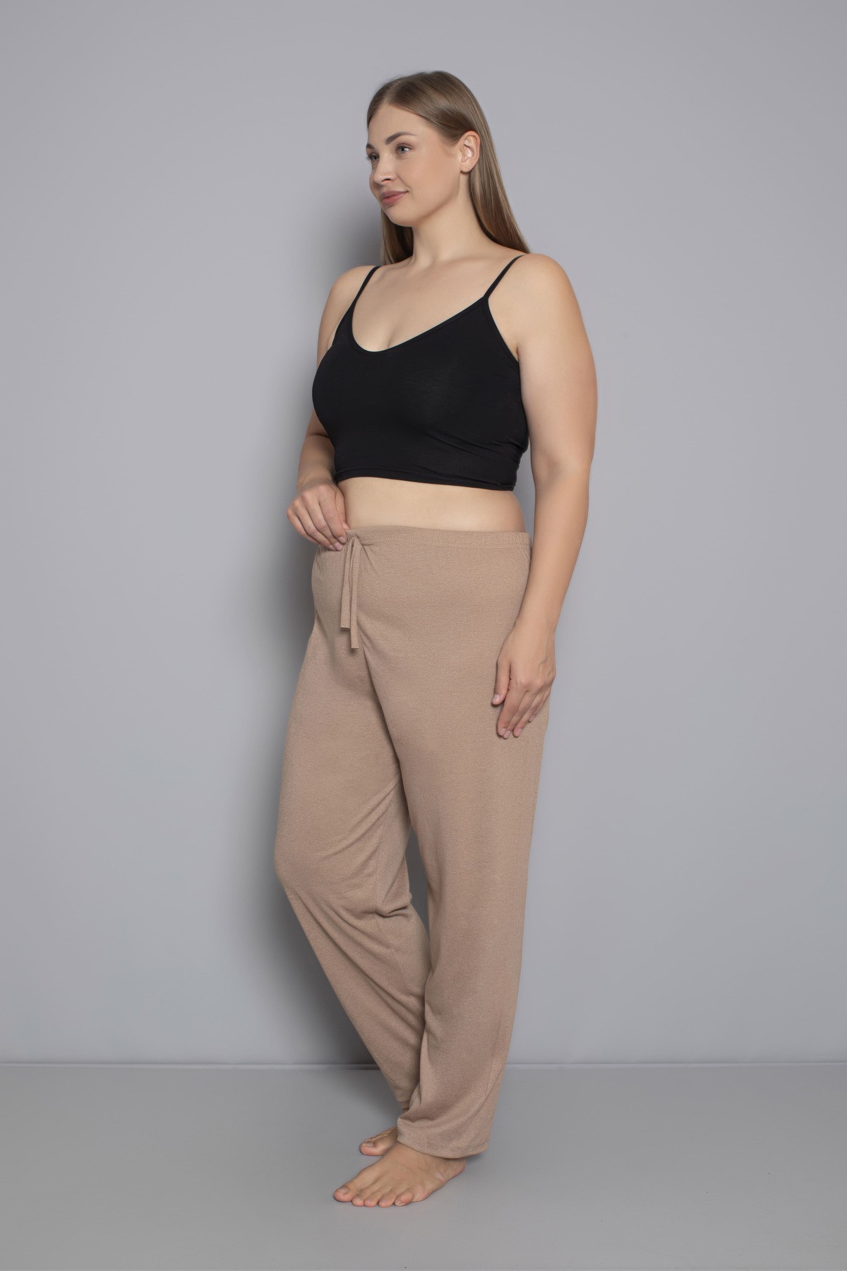 Orly More  Büyük Beden Kadın Pamuklu Beli Lastikli İnce Kumaş Cepsiz Pijama Altı - Görsel 3