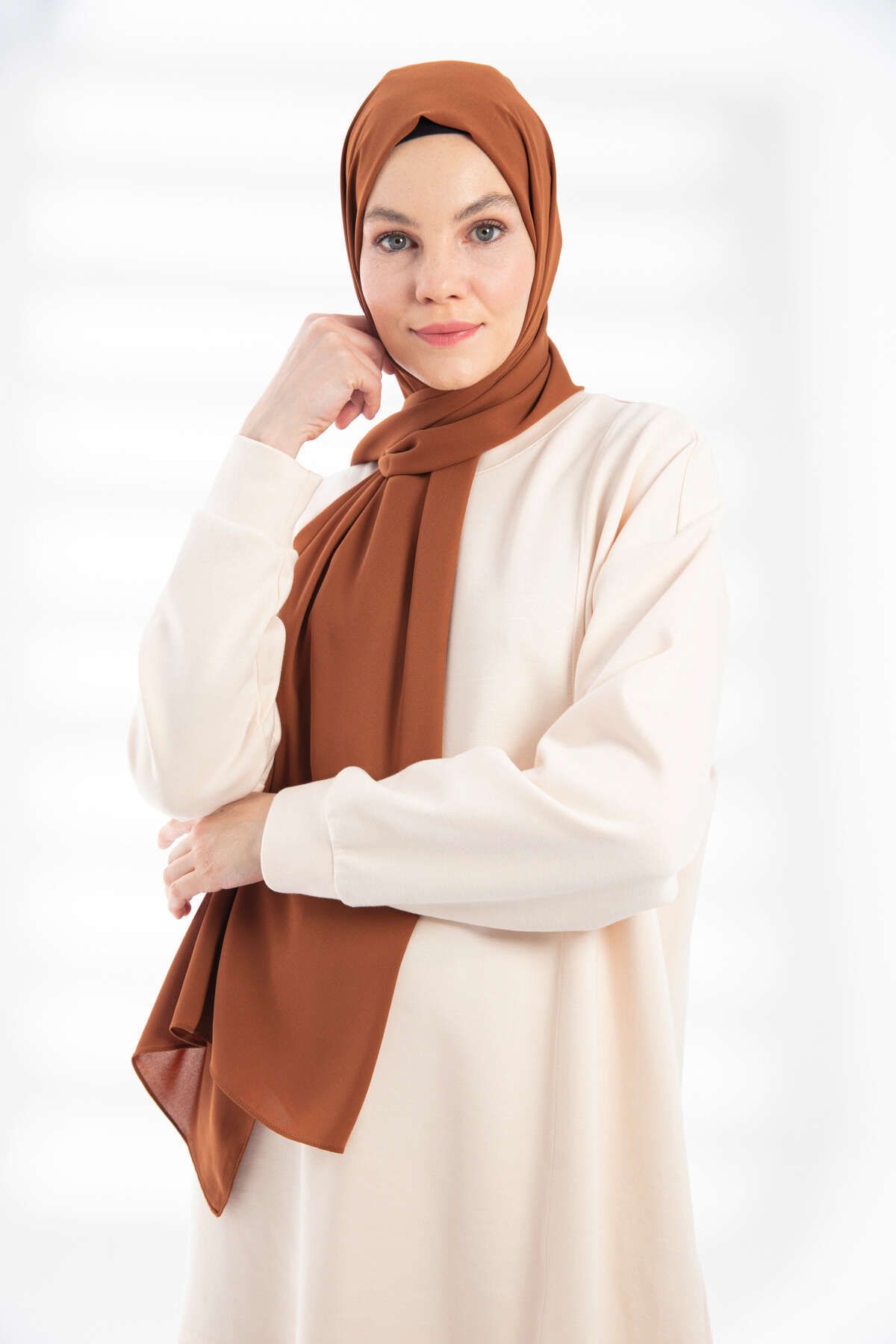 PURESCARFS-Hazelnut Patterned Crepe Shawl 3