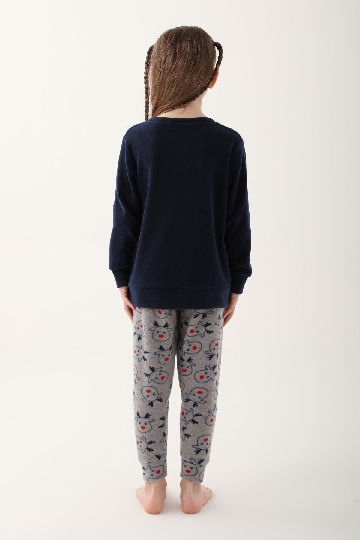 Arnetta-Oh Deer Navy Blue Girl's Long Sleeve Pajama Set 6