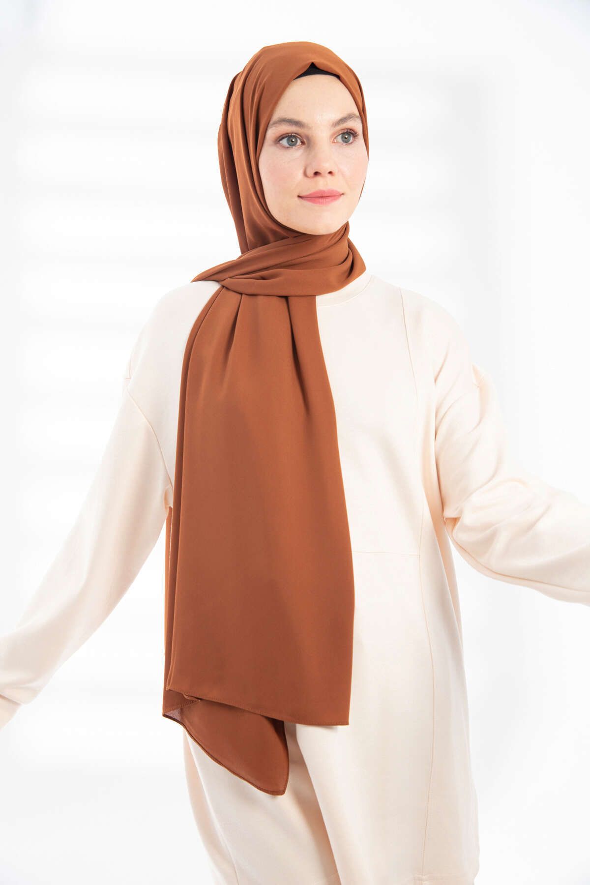 PURESCARFS-Hazelnut Patterned Crepe Shawl 5
